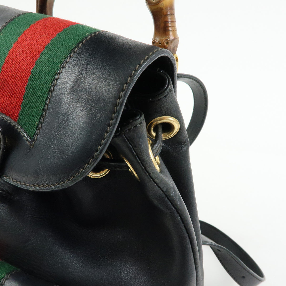 GUCCI Bamboo Sherry Leather Backpack Rucksack Black 003・2058・0044