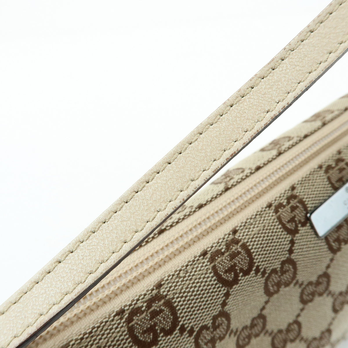 GUCCI Boat Bag GG Canvas Leather Hand Bag Accessory Pouch Beige 07198