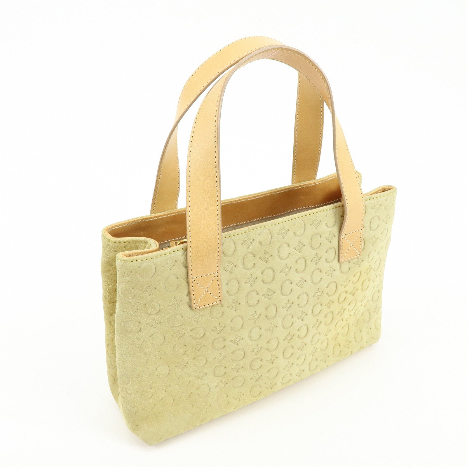 CELINE C Macadam Suede Leather Hand Bag Tote Bag Light Green