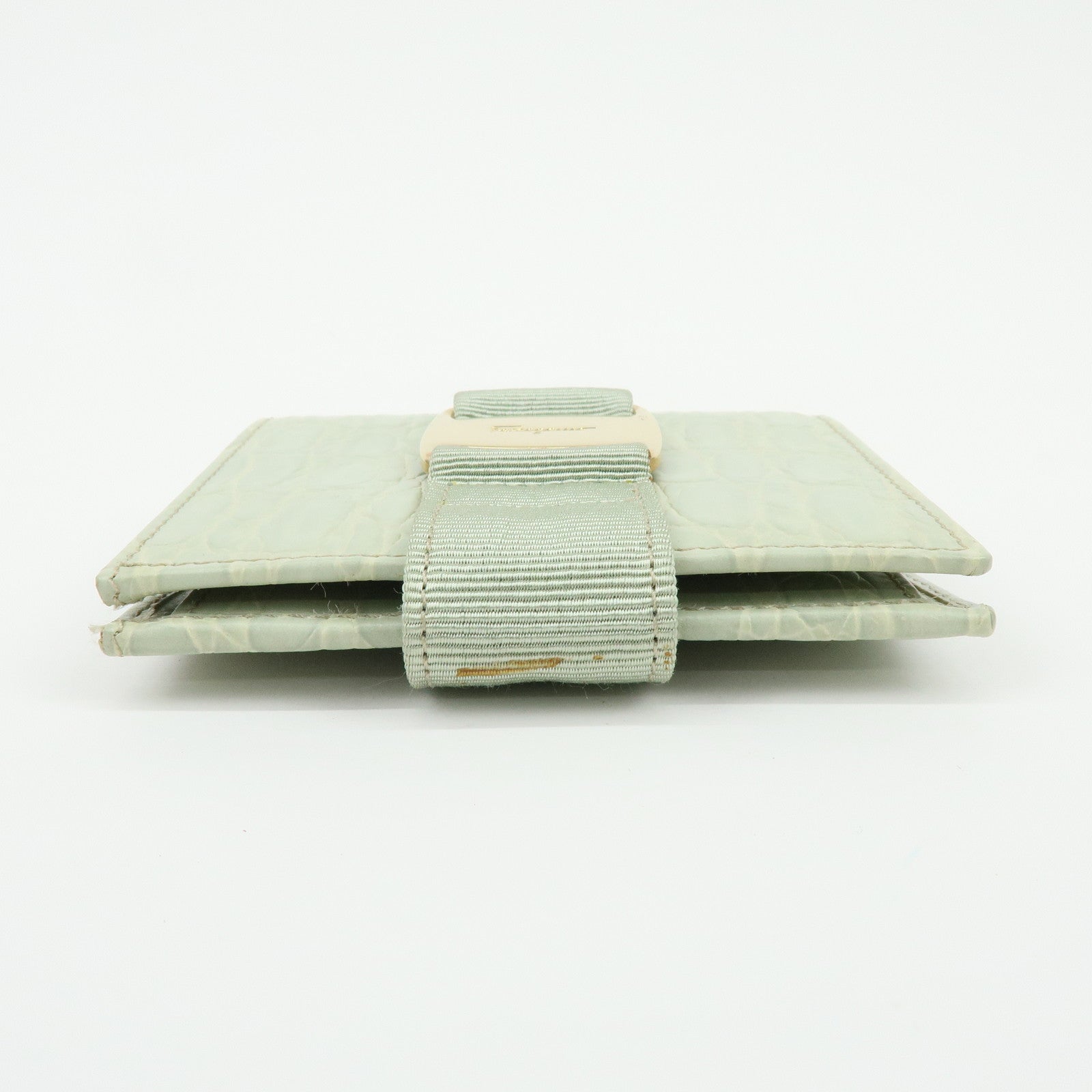 Ferragamo Vara Embossed Leather Compact Wallet Light Green