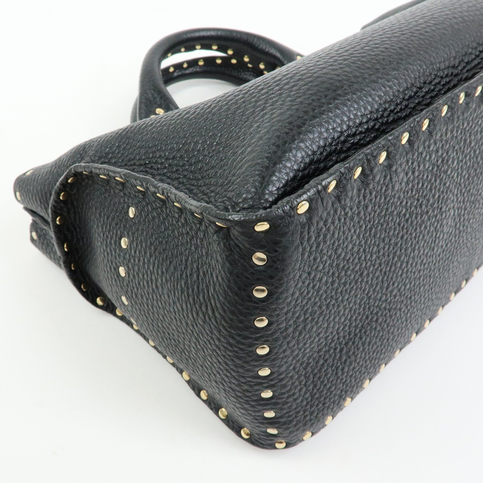 CELINE Boogie Bag Leather Hand Bag Tote Bag Studs Black