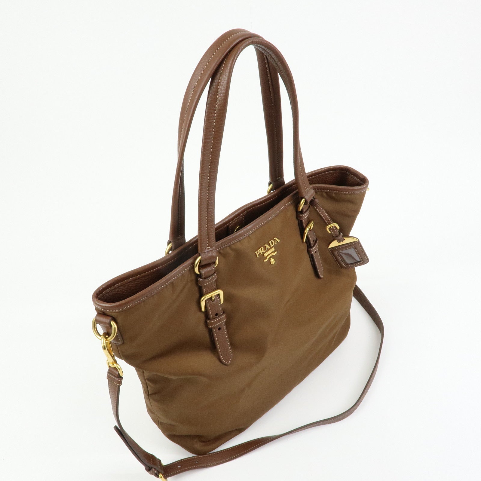 PRADA Logo Nylon Leather 2Way Bag Shoulder Bag Brown BR4991