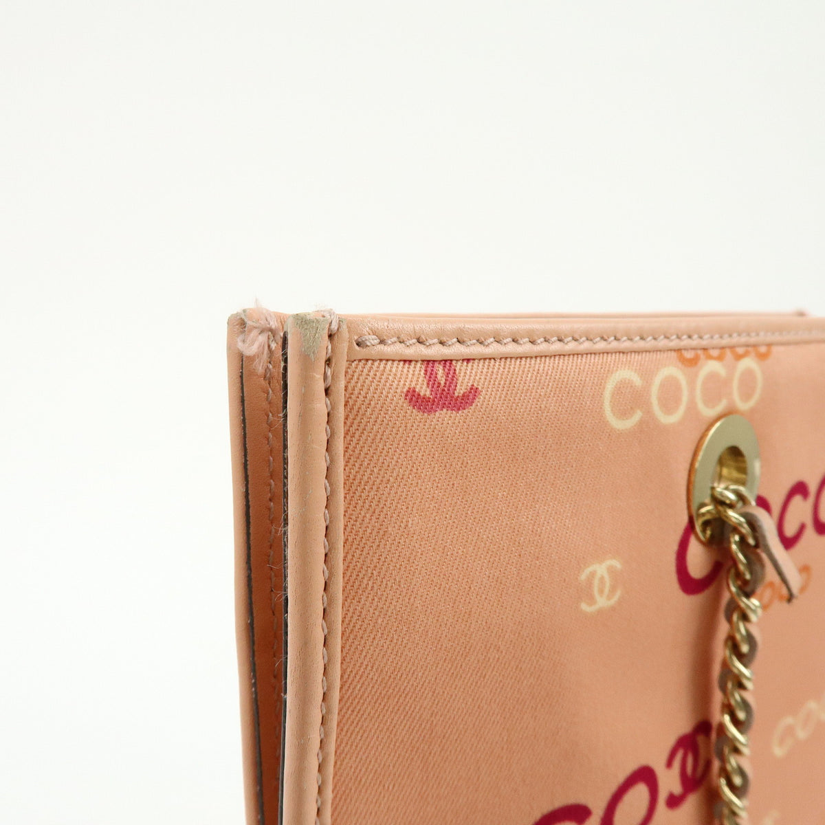 CHANEL COCO Mark Canvas Leather Chain Shoulder Bag Tote Bag Pink Orange