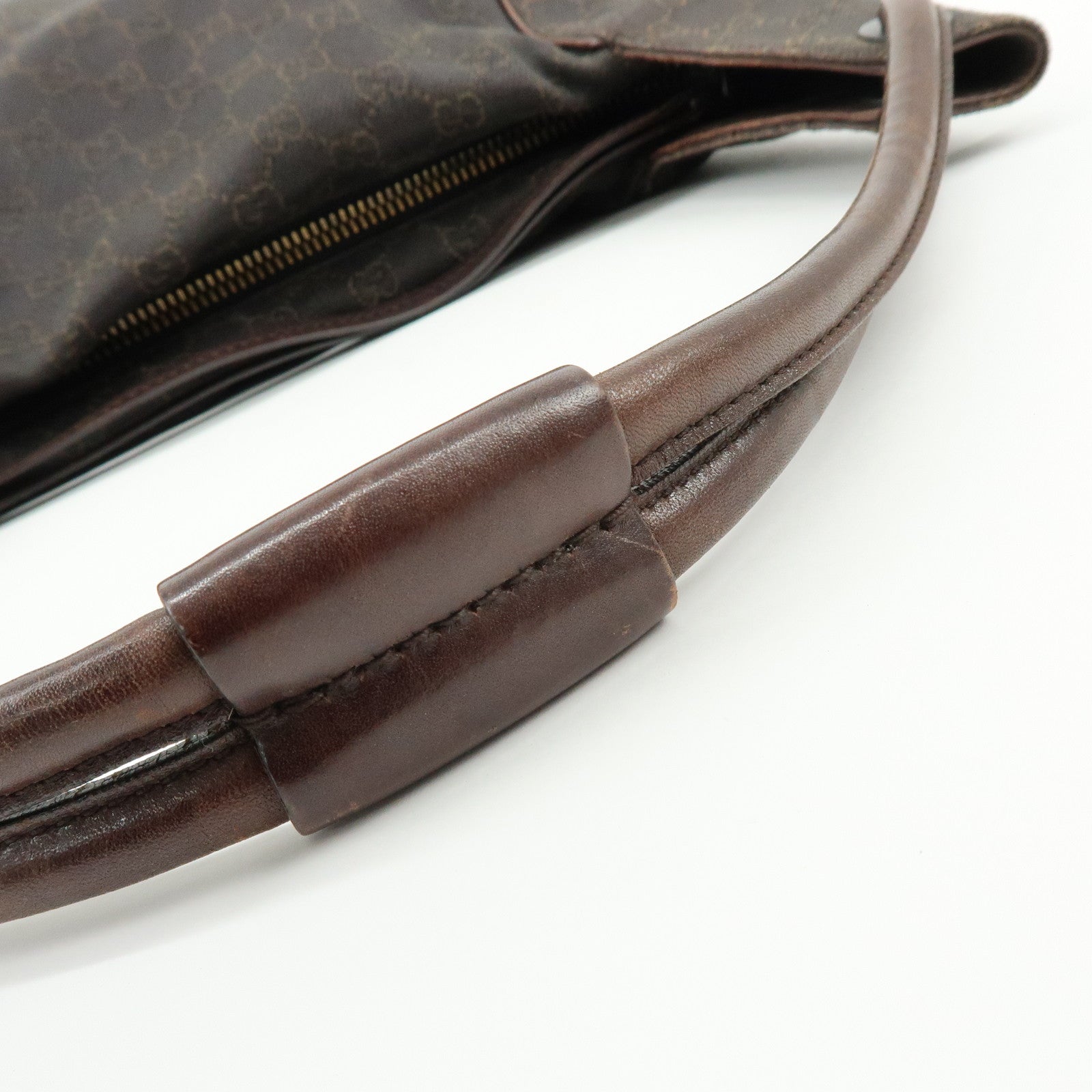 GUCCI GG Canvas Leather Shoulder Bag Hand Bag Dark Brown 101292