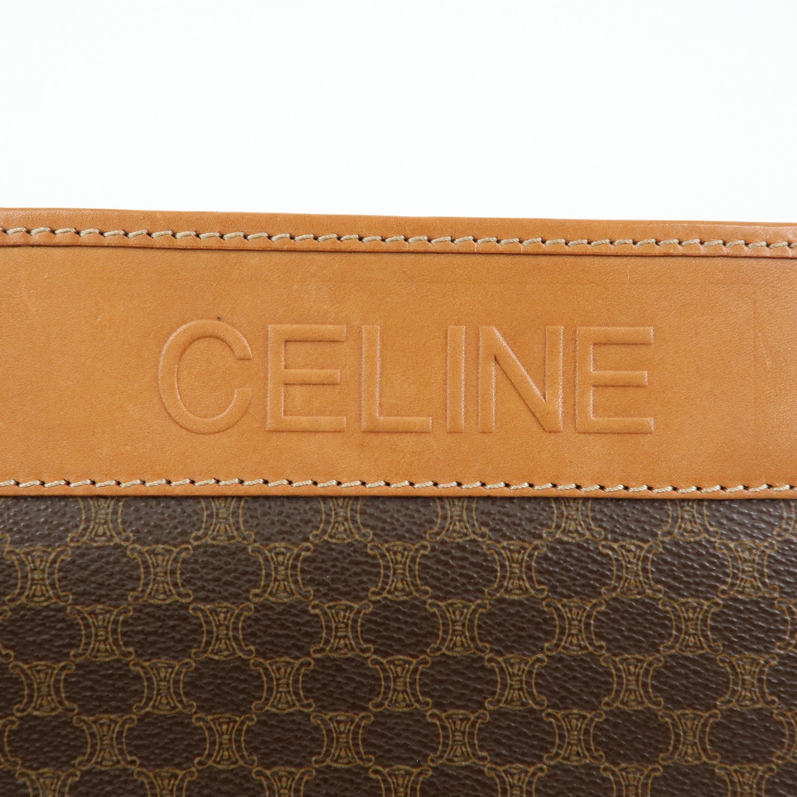 CELINE Macadam Leather Clutch Bag Accessory Pouch Brown