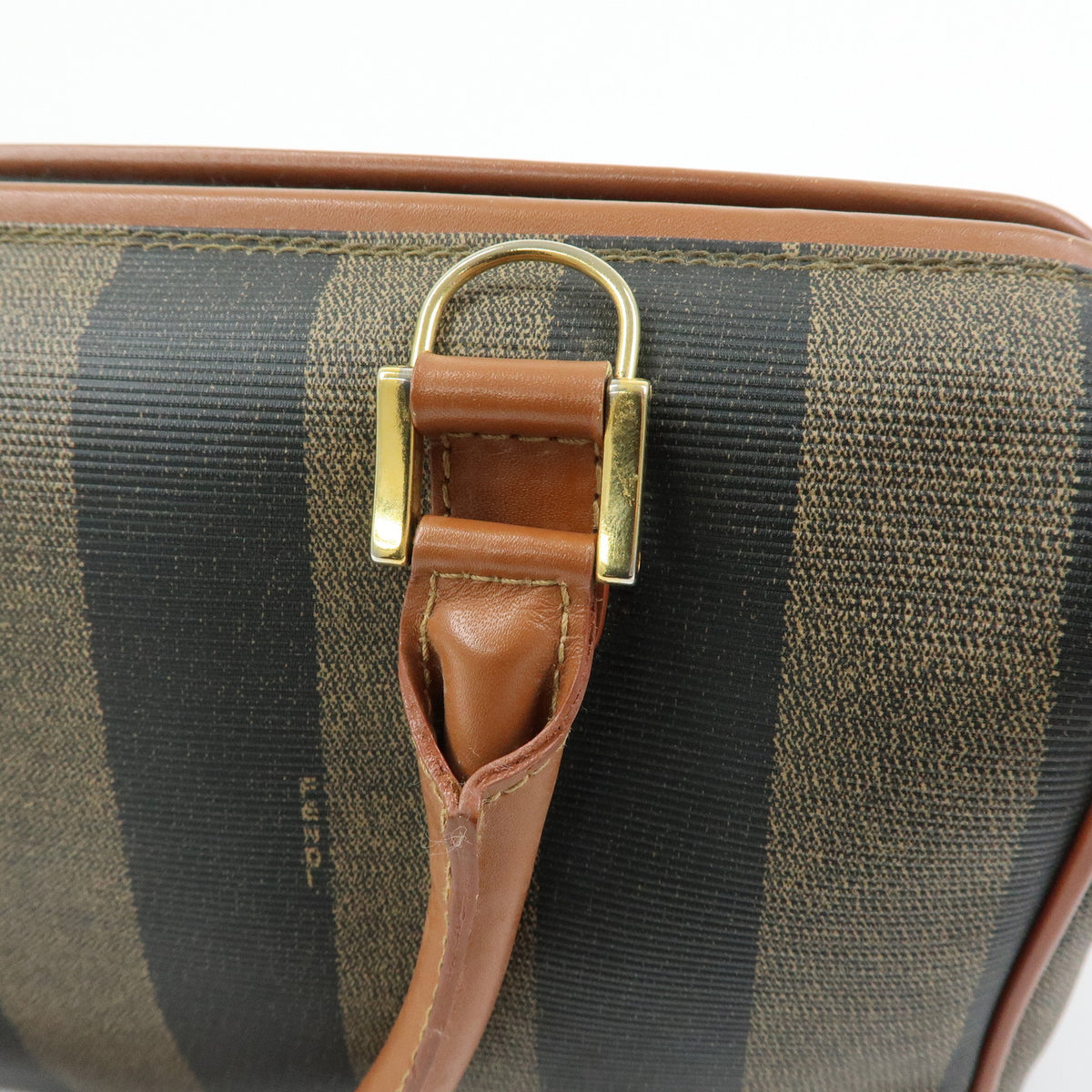 FENDI Pequin PVC Leather Boston Bag Hand Bag Brown Beige Black