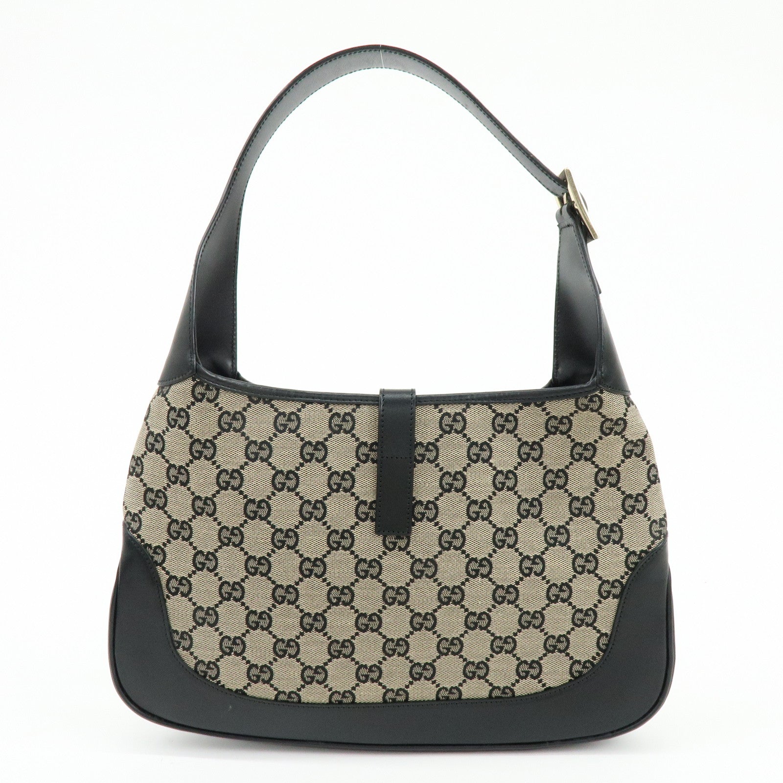 GUCCI Jackie GG Canvas Leather Shoulder Hand Bag Beige Black 001・3306