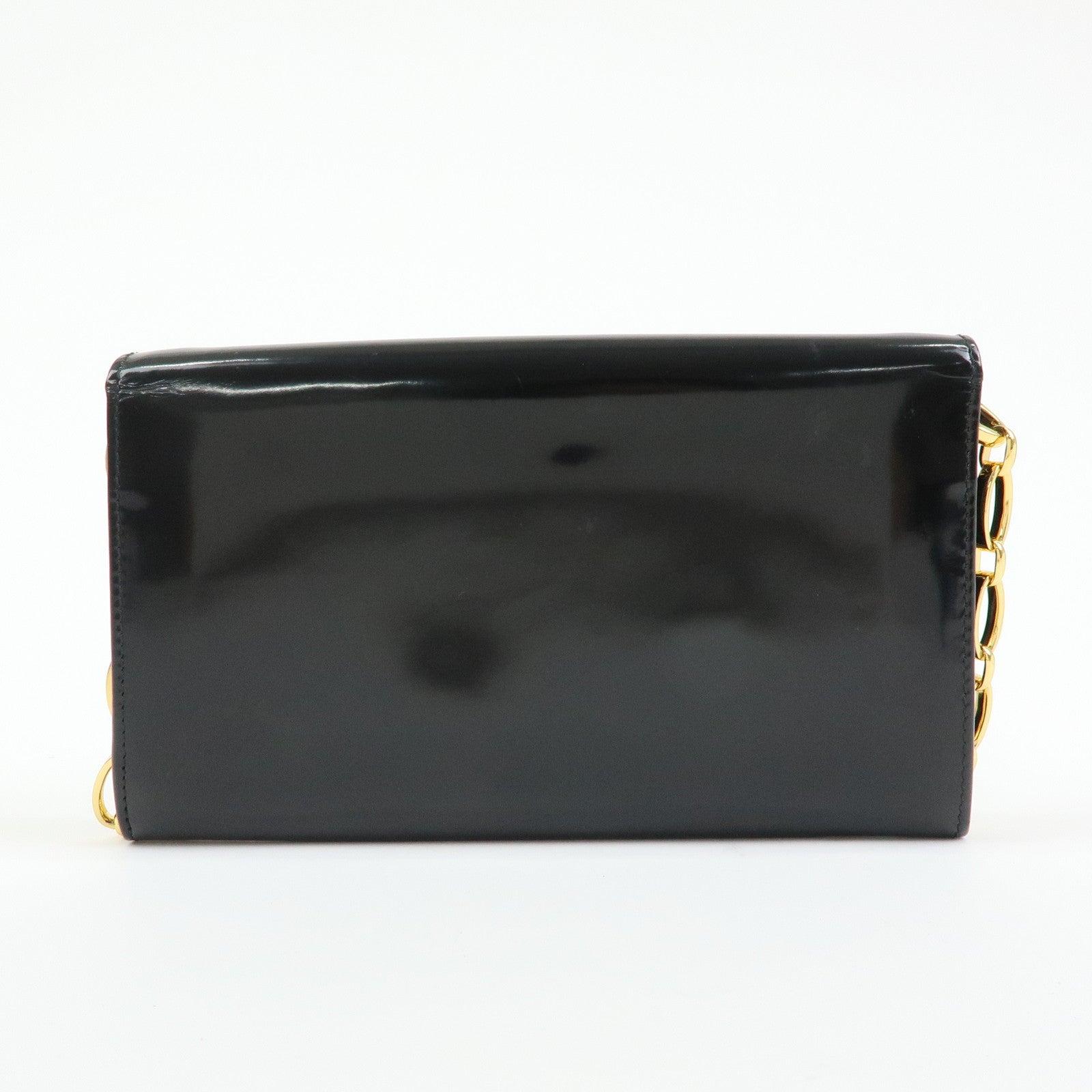 Prada Patent Leather Chain Long Wallet Shoulder Bag Black BT0920