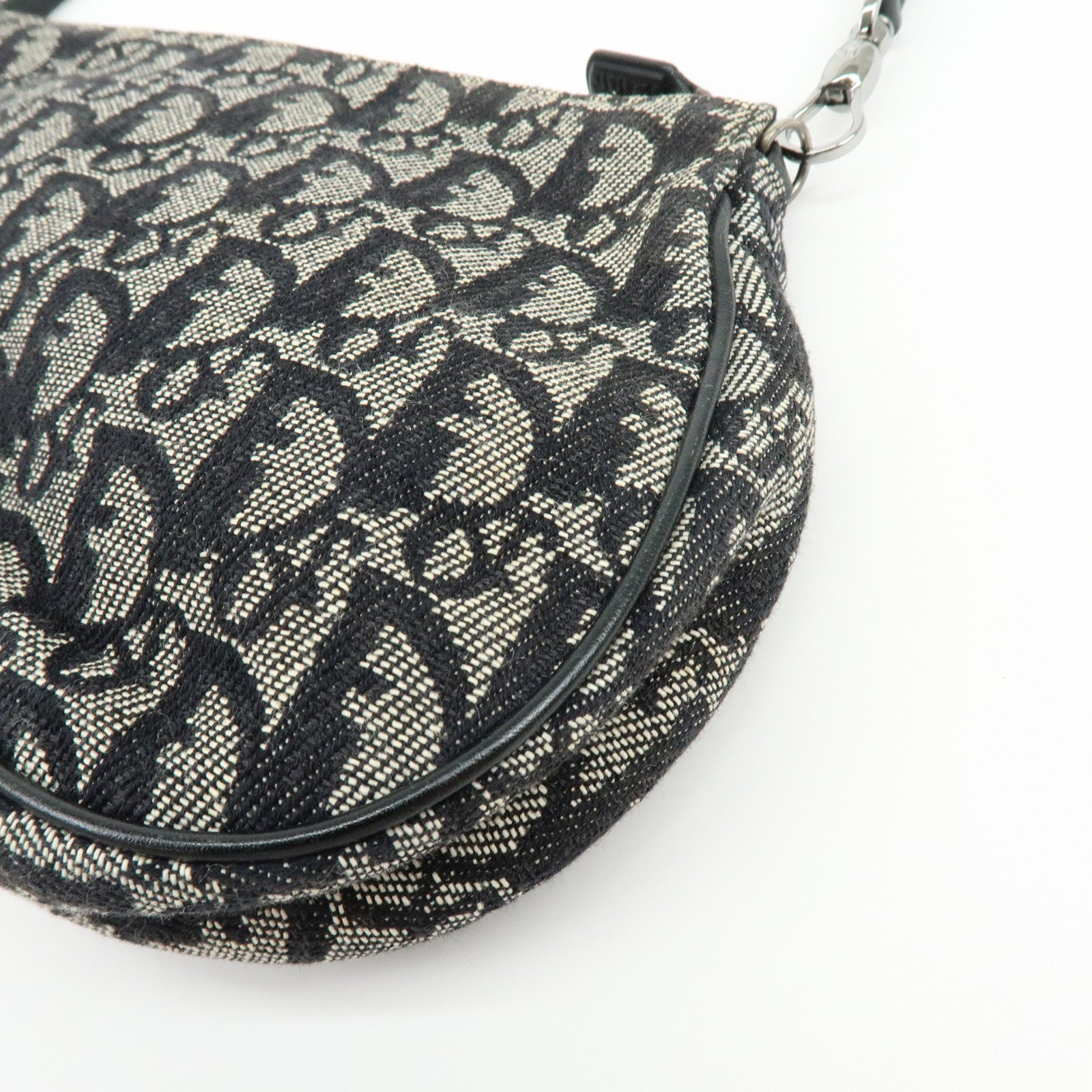 Christian Dior Trotter Jacquard Leather Saddle Bag Pouch Black