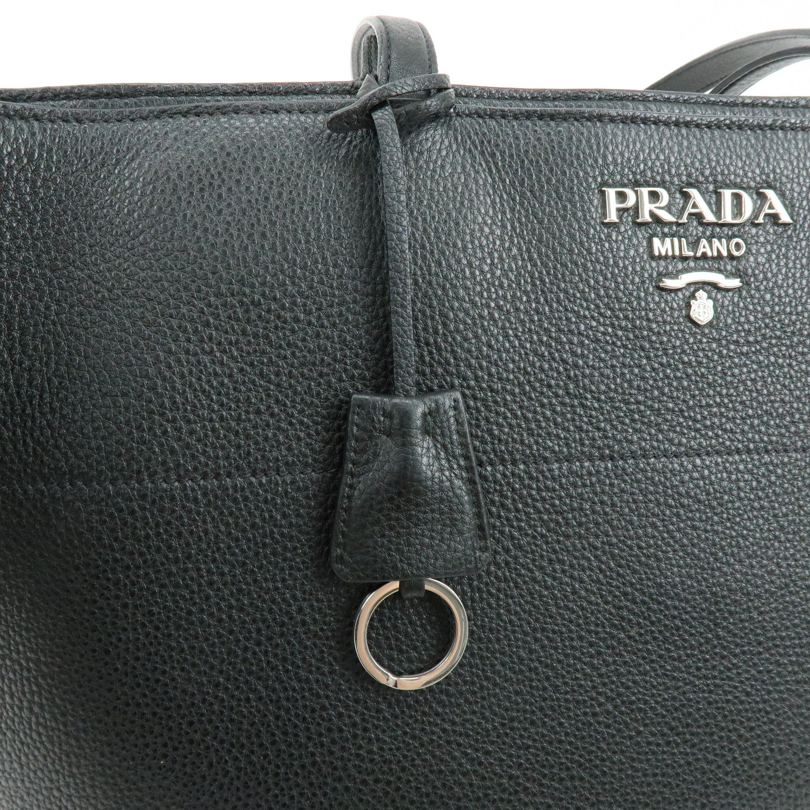 PRADA Logo Calf Leather Tote Bag Shoulder Bag Black