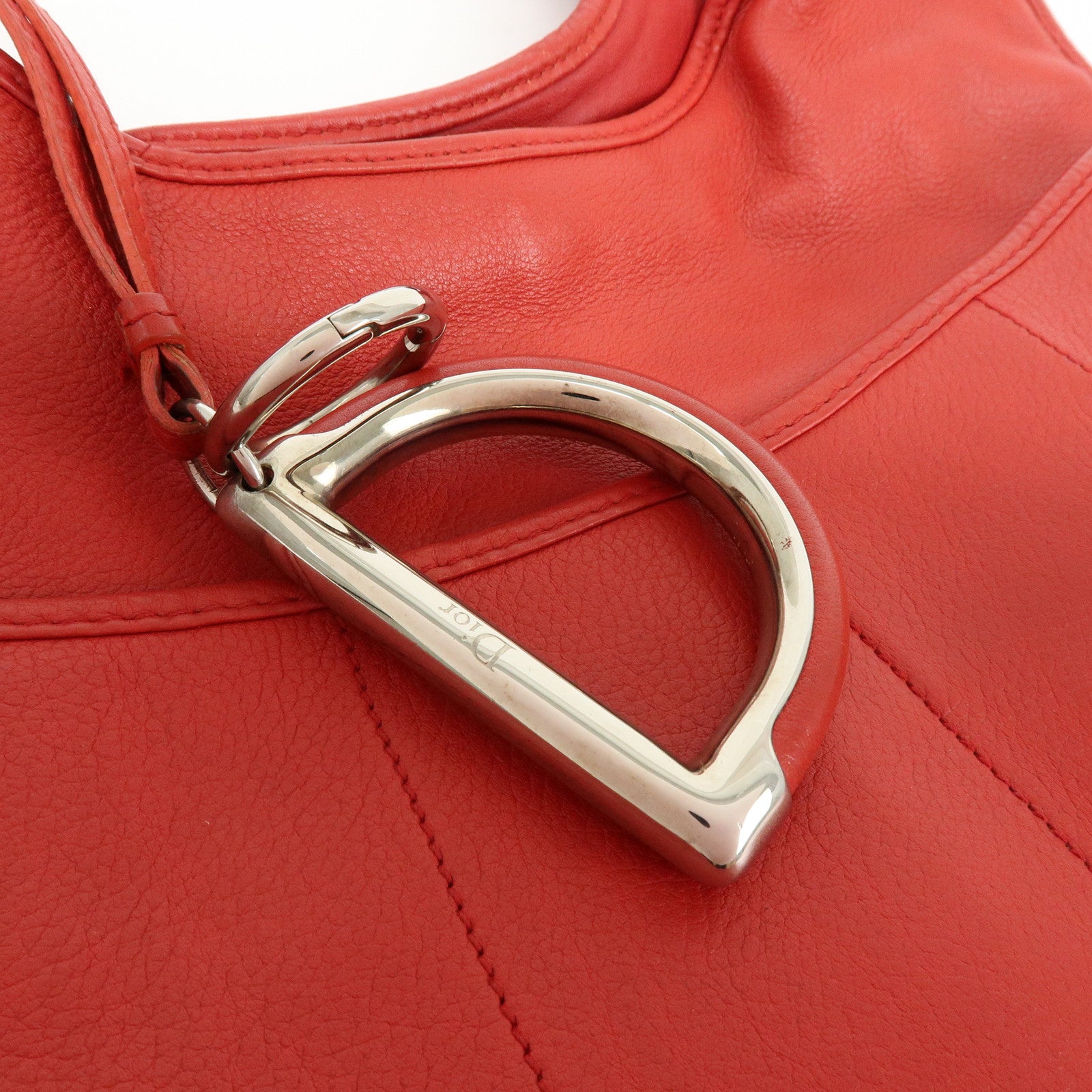 Christian Dior Leather Shoulder Bag Hand Bag D-charm Red