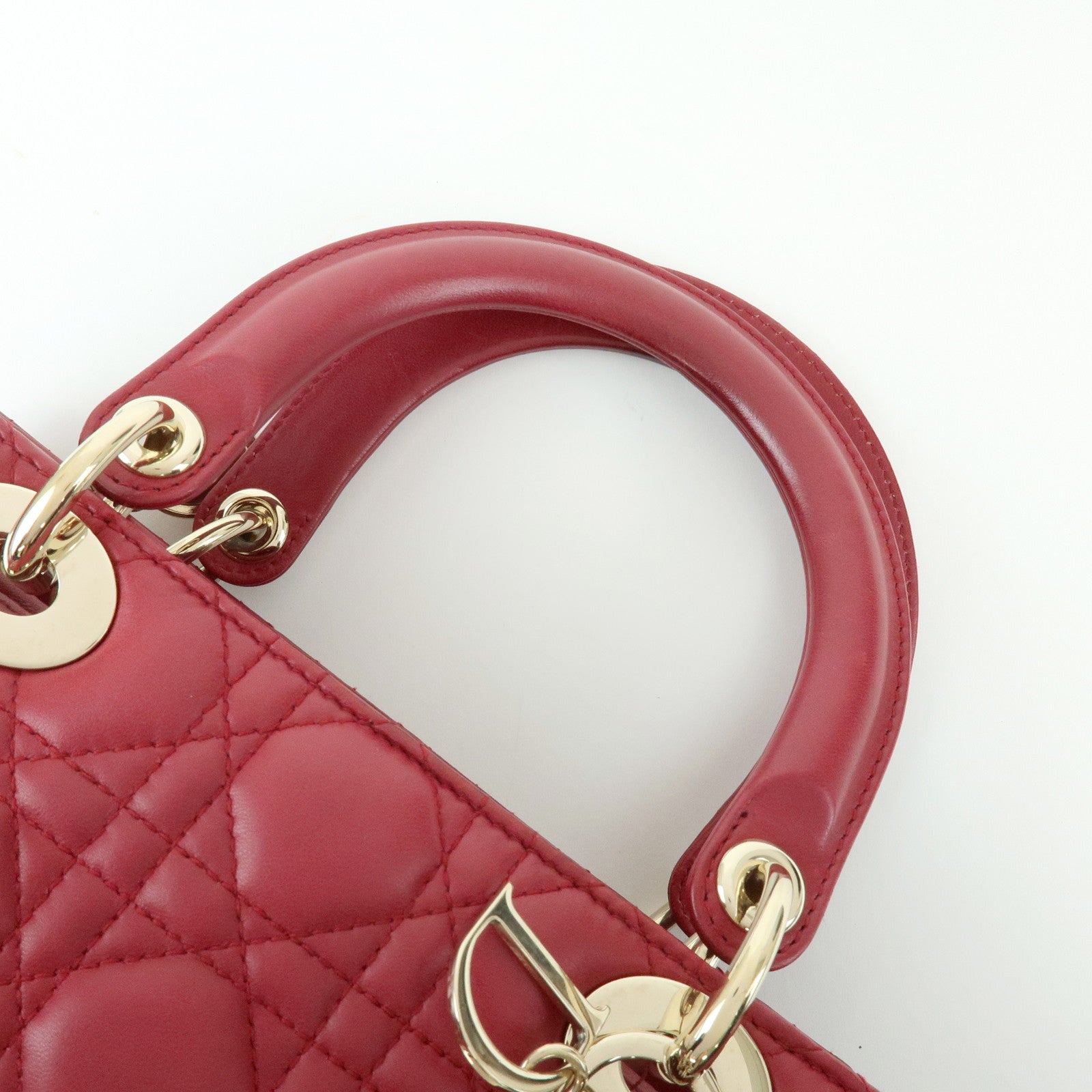 Christian Dior Lady Dior Cannage Lamb Skin Hand Bag Red
