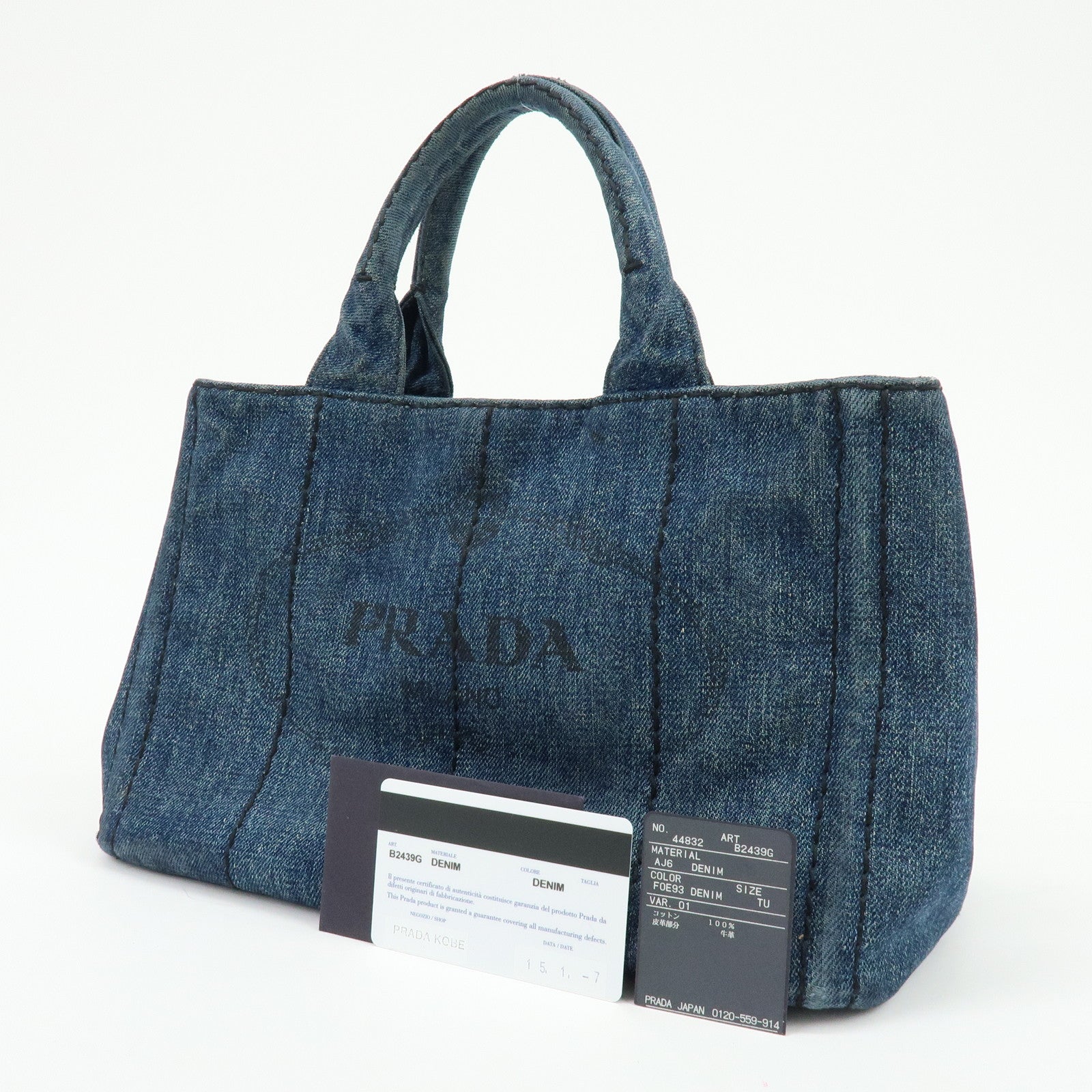 PRADA Canapa Mini Triangle Logo Denim 2Way Bag Hand Bag Blue B2439G