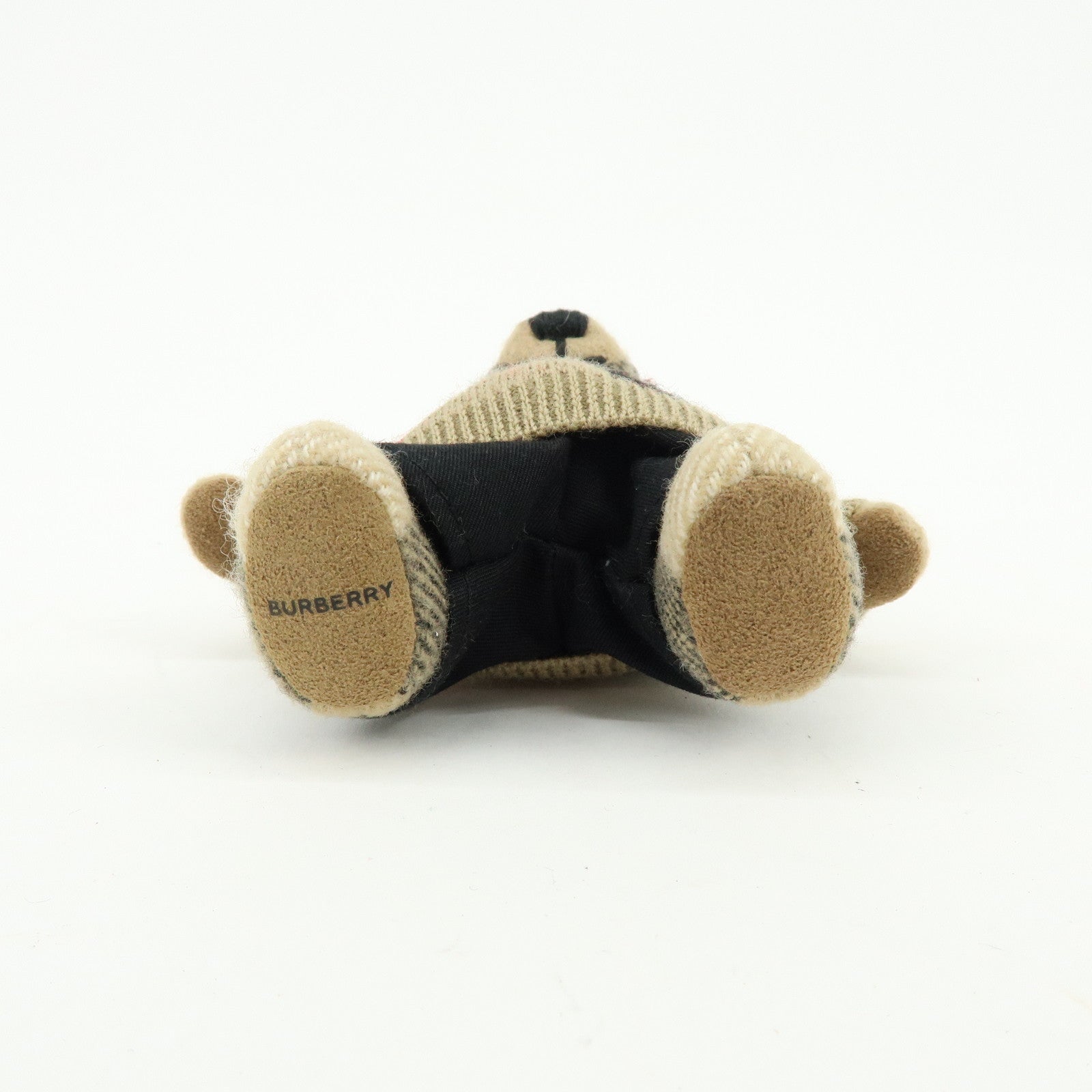 Burberry Teddy Bear Cashmere Wool Leather Bag Charm Key Holder Beige