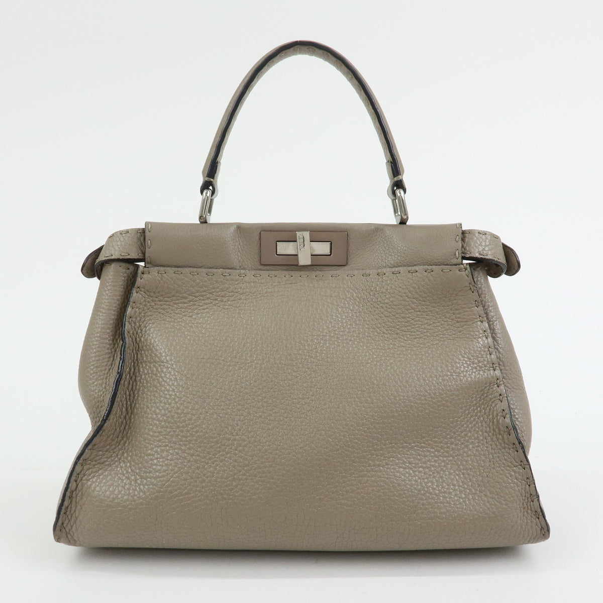FENDI Peekaboo Medium Leather 2Way Bag Hand Shoulder Bag Greige 8BN290
