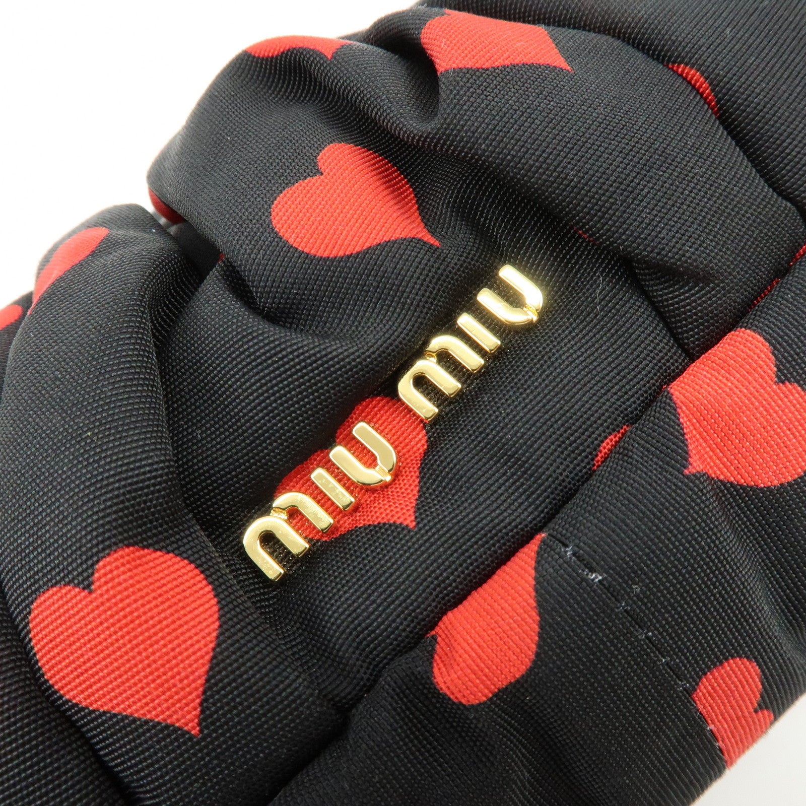 MIU MIU Nylon Heart Clutch Bag Pouch Black Red 5ND012