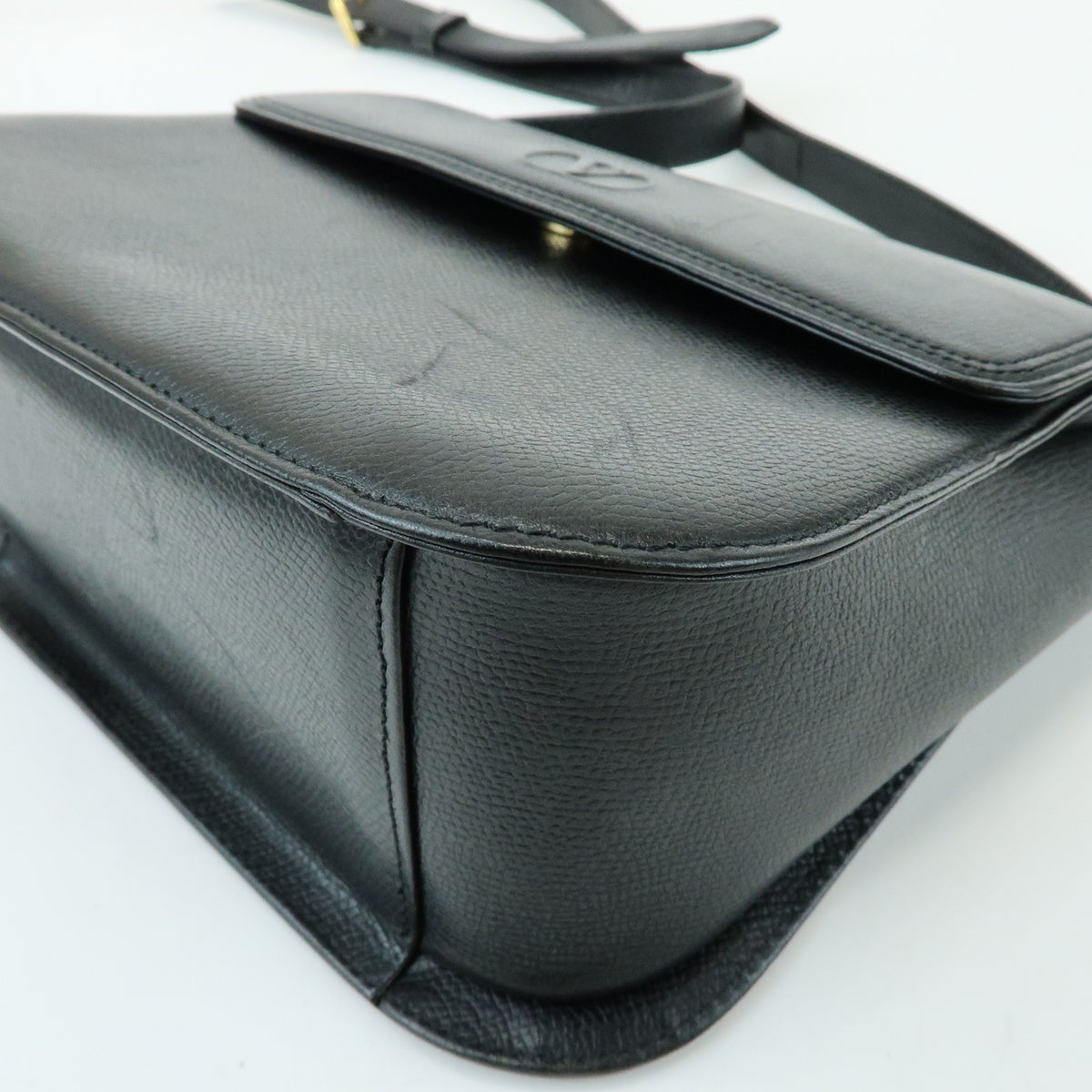 VALENTINO V Logo Leather Shoulder Bag Crossbody Bag Tassel Charm Black