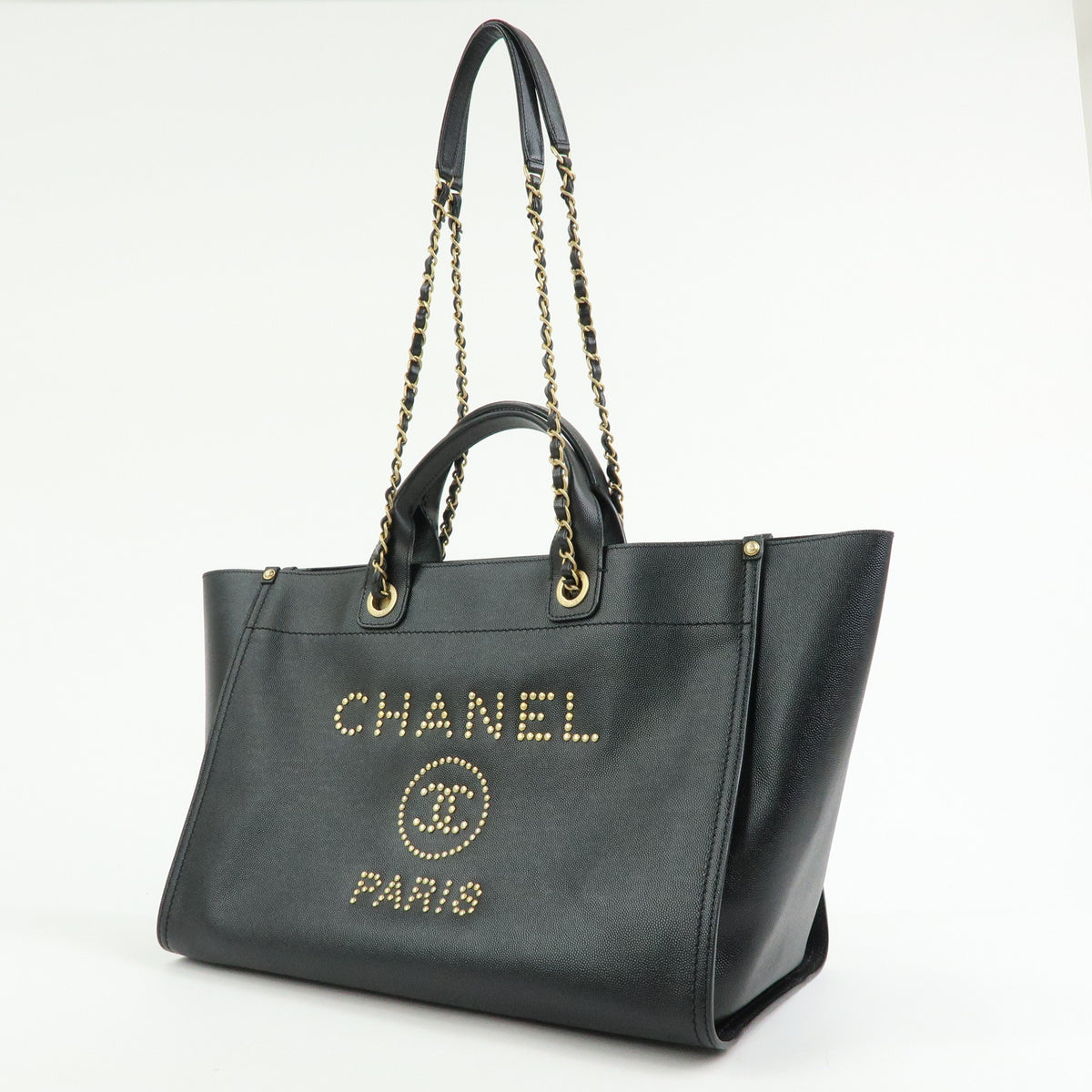 CHANEL Deauville GM Caviarskin 2Way Tote Bag Shoulder Bag Black A66941