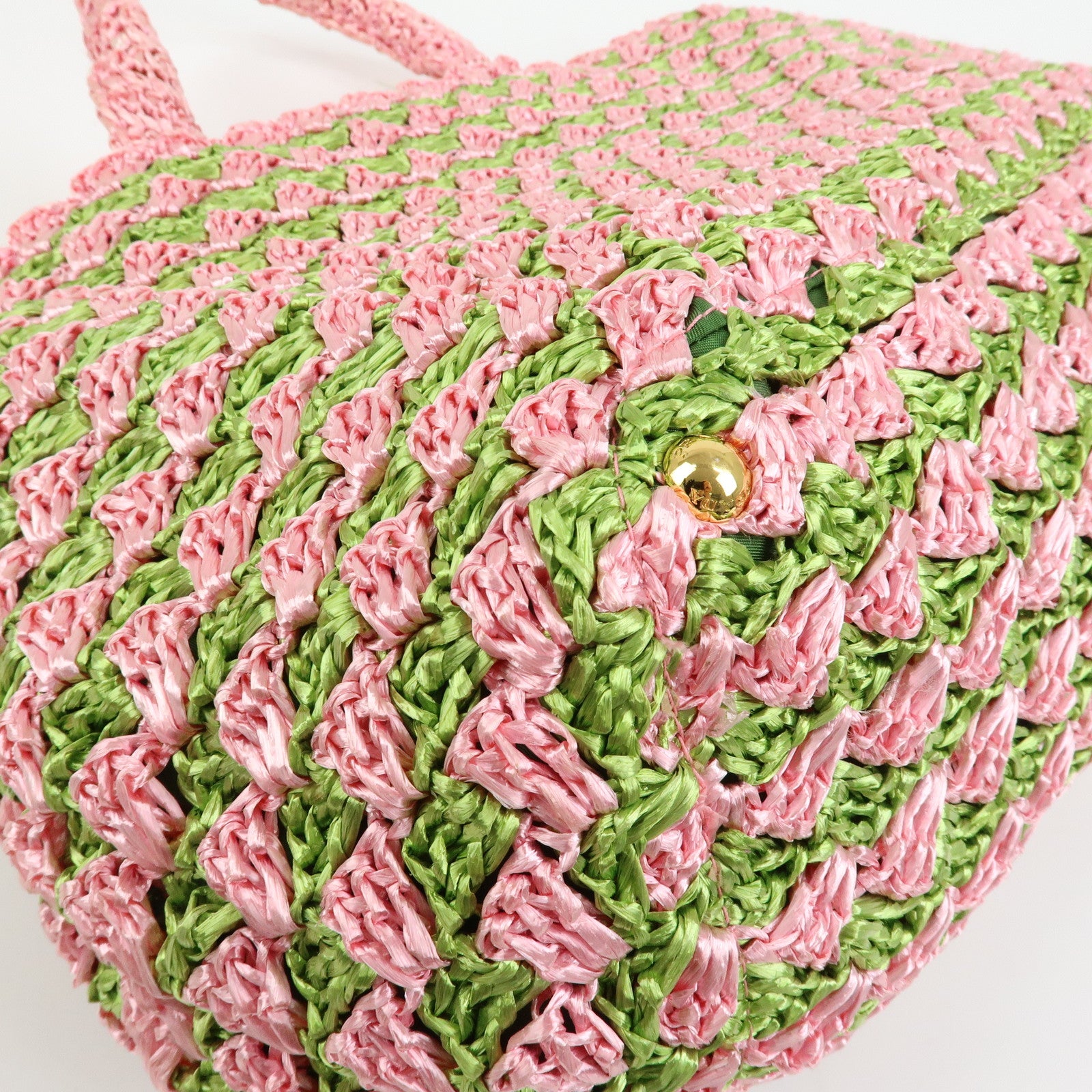 PRADA Triangle Logo Canapa Raffia Tote Bag Hand Bag Pink Green