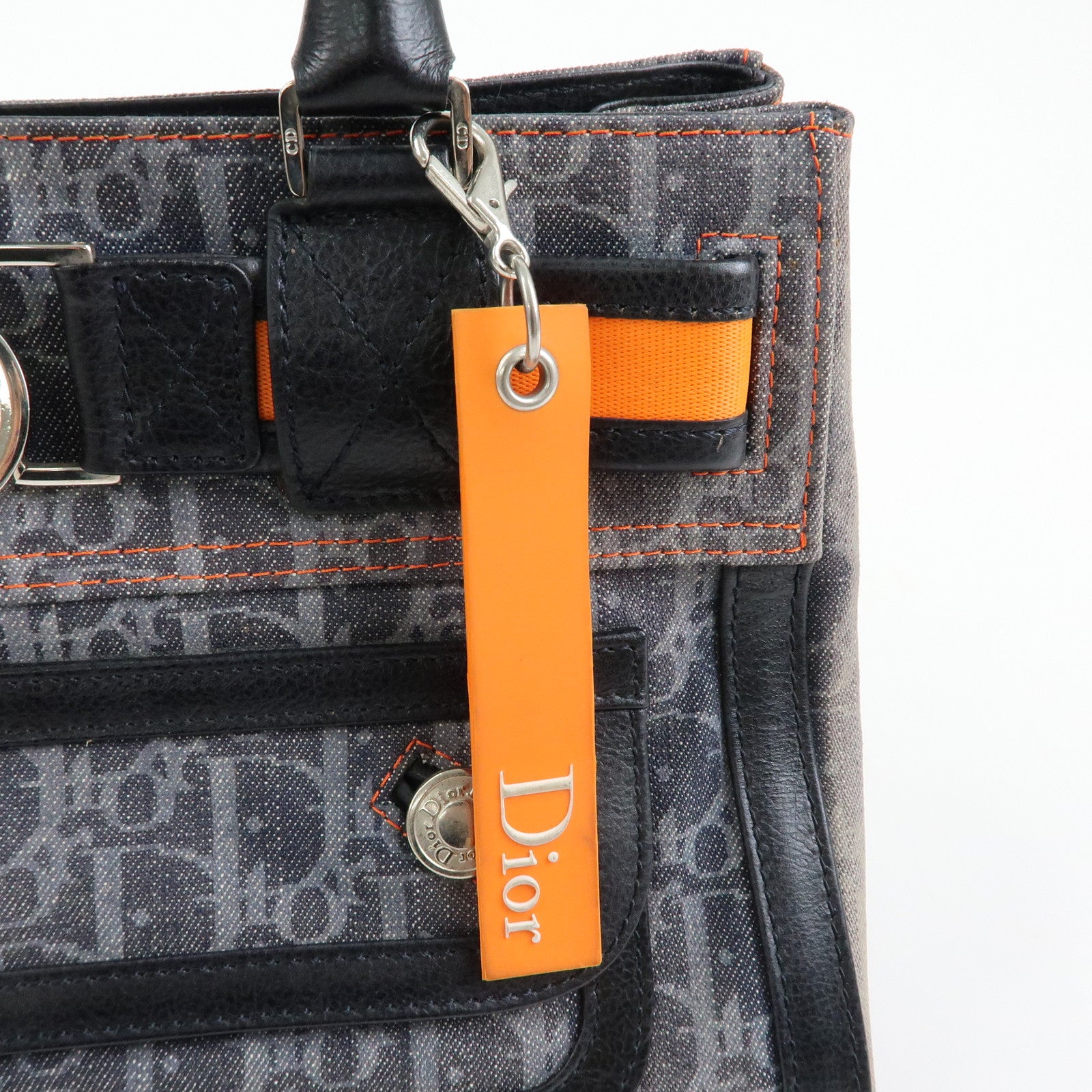 Christian Dior Trotter Flight Line Denim Leather Tote Bag Blue Navy