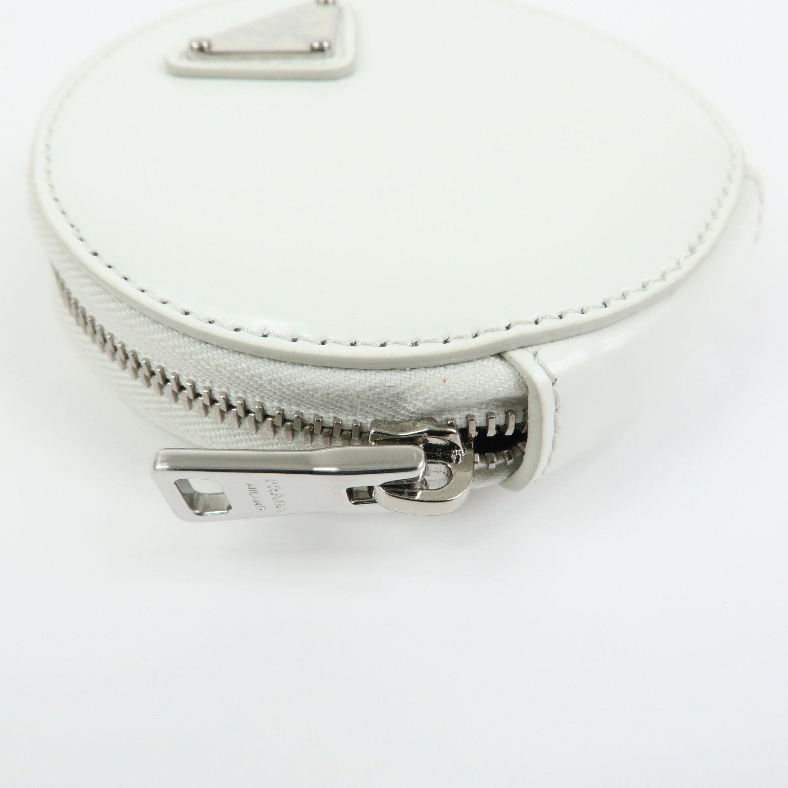 PRADA Triangle Logo Leather Mini Pouch Coin Case White 1TL431
