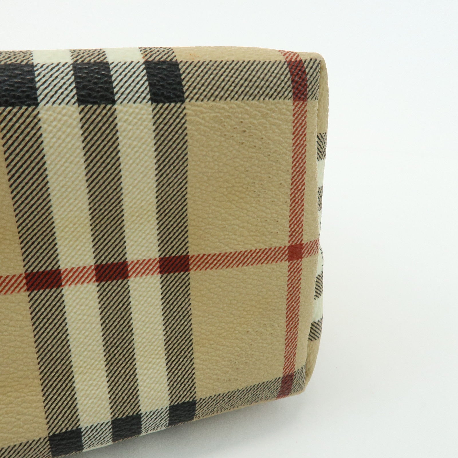 BURBERRY Nova Plaid PVC Leather Hand Bag Pouch Beige