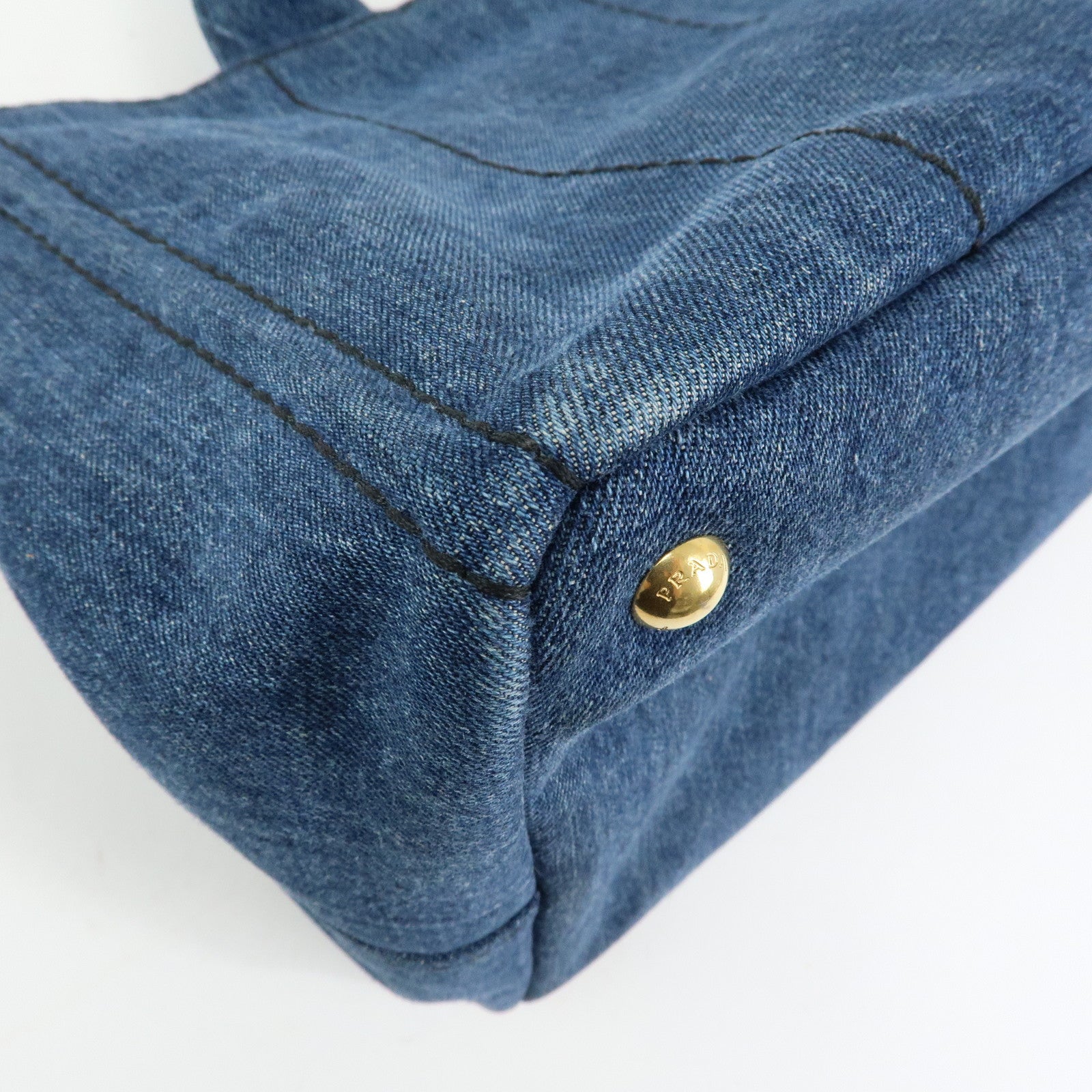 PRADA Canapa Triangle Logo Canvas 2Way Hand Bag Shoulder Bag Denim