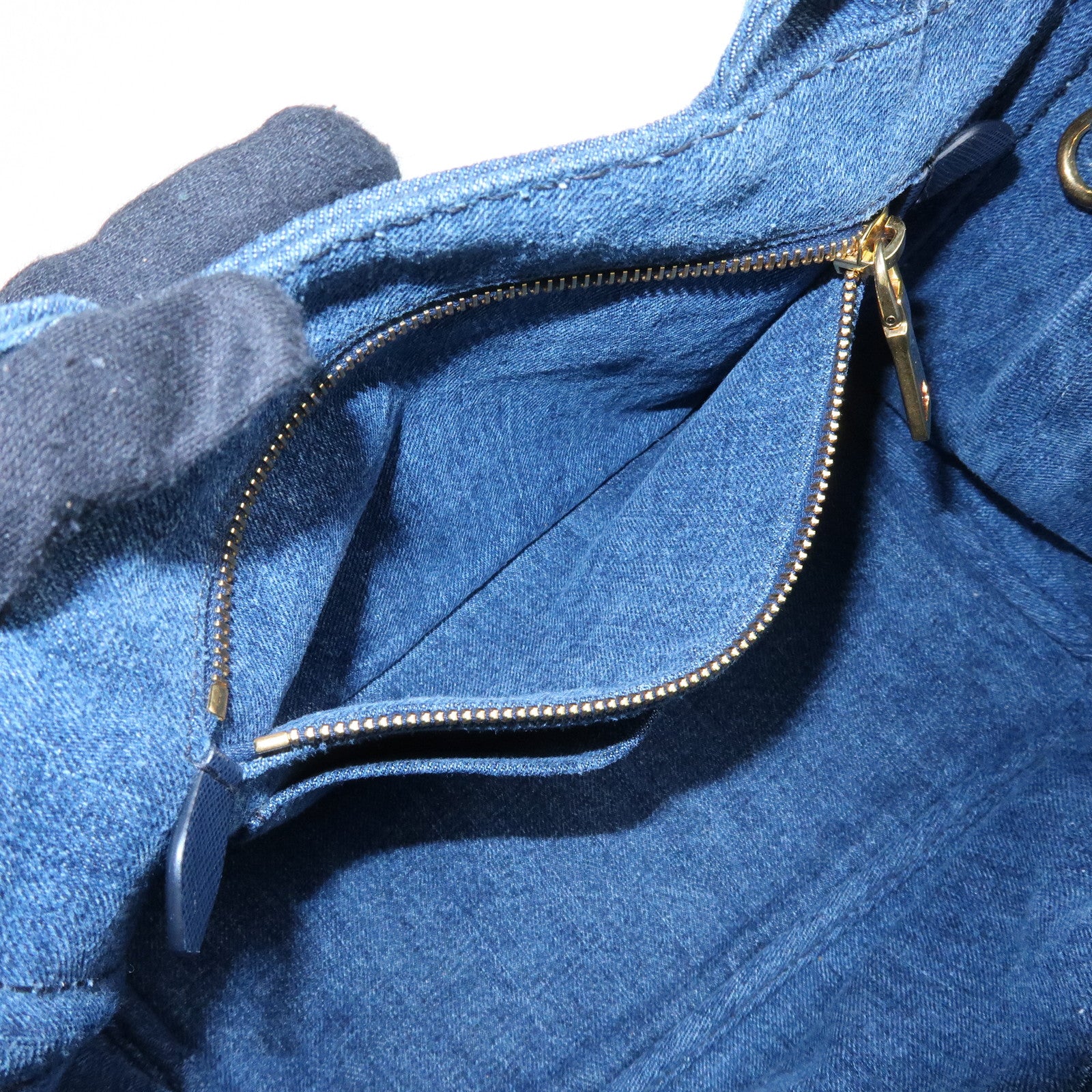 PRADA Triangle Logo Canapa Mini Denim 2Way Bag Hand Bag Blue 1BG439