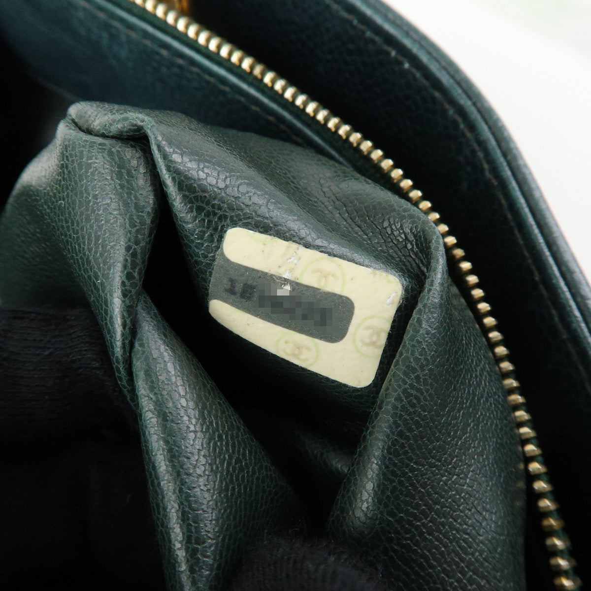 CHANELCOCO Mark Caviarskin Chain Shoulder Bag Tote Bag Dark Green