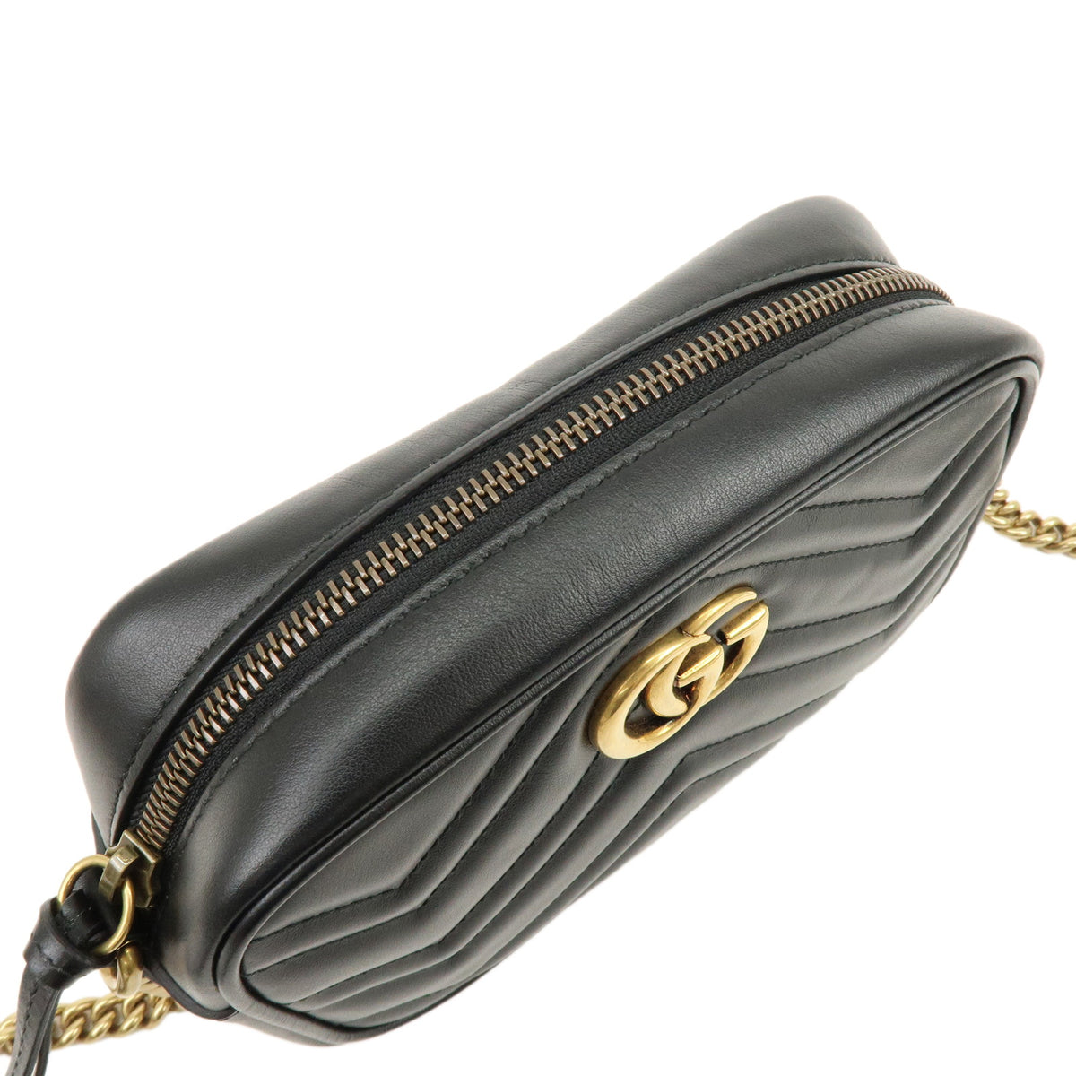 GUCCI GG Marmont Double G Shevron Leather Shoulder Bag Black 448065