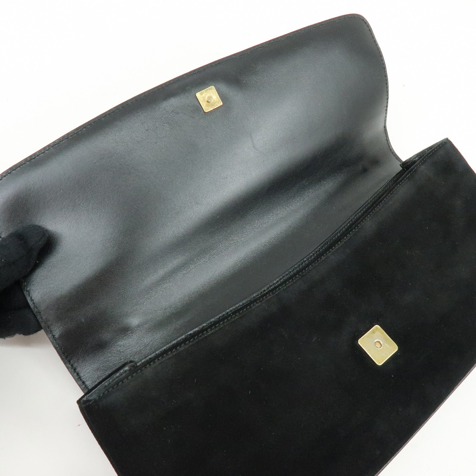 GUCCI Bamboo Suede Shoulder Bag Hand Bag Black 001998