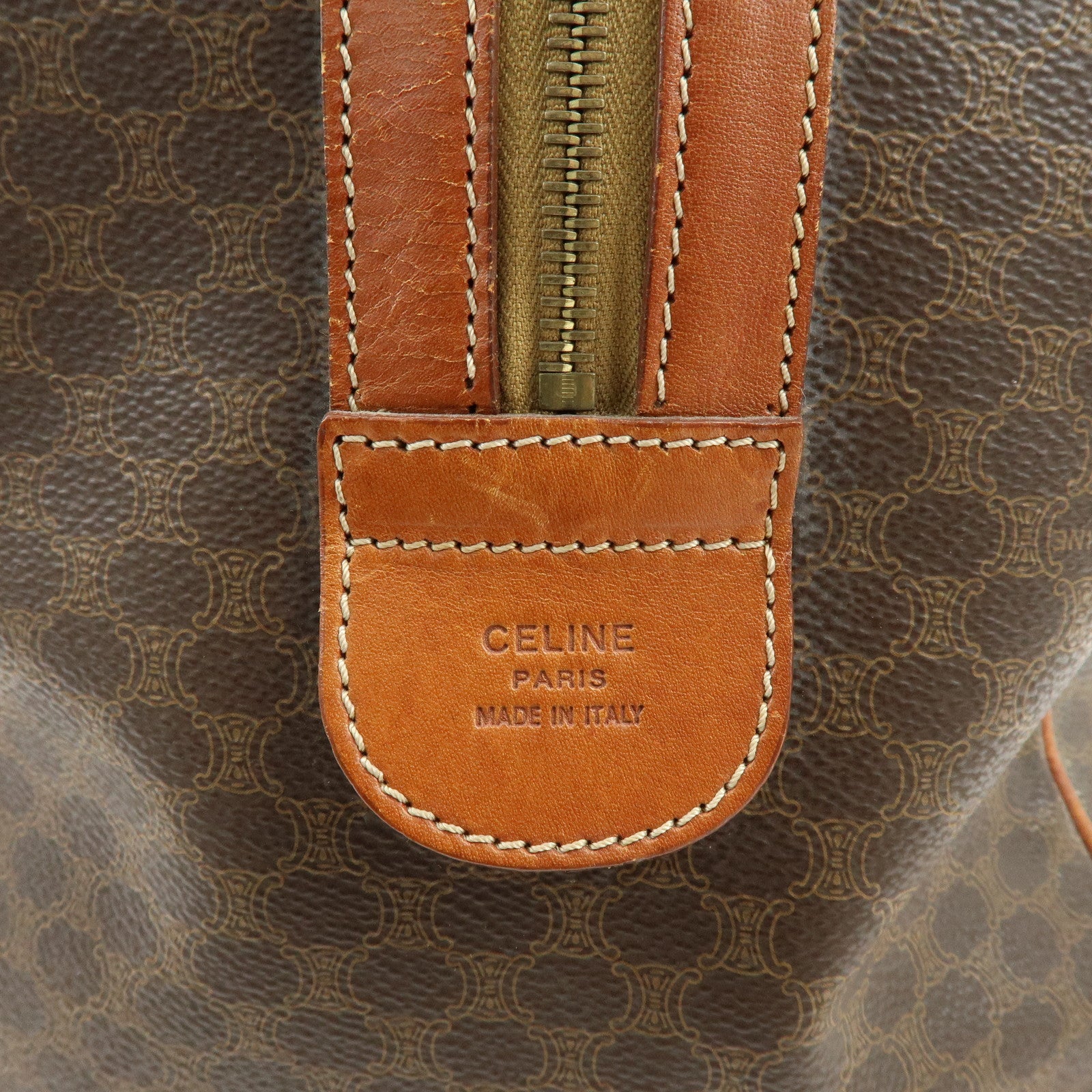 CELINE Macadam PVC Leather Boston Bag Hand Bag Brown