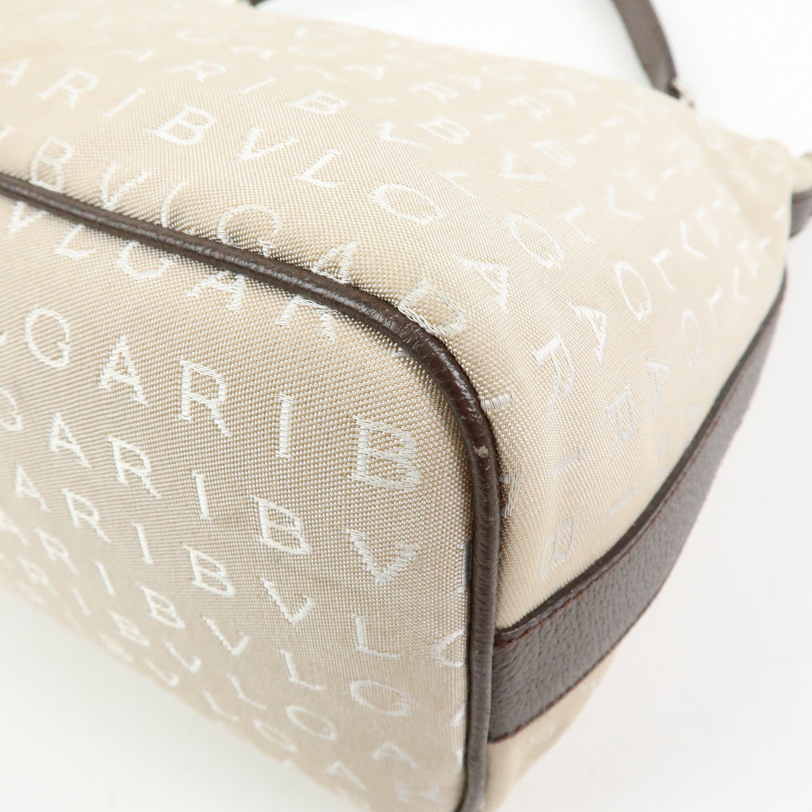 BVLGARI Logo Mania Canvas Shoulder Bag Hand Bag Beige