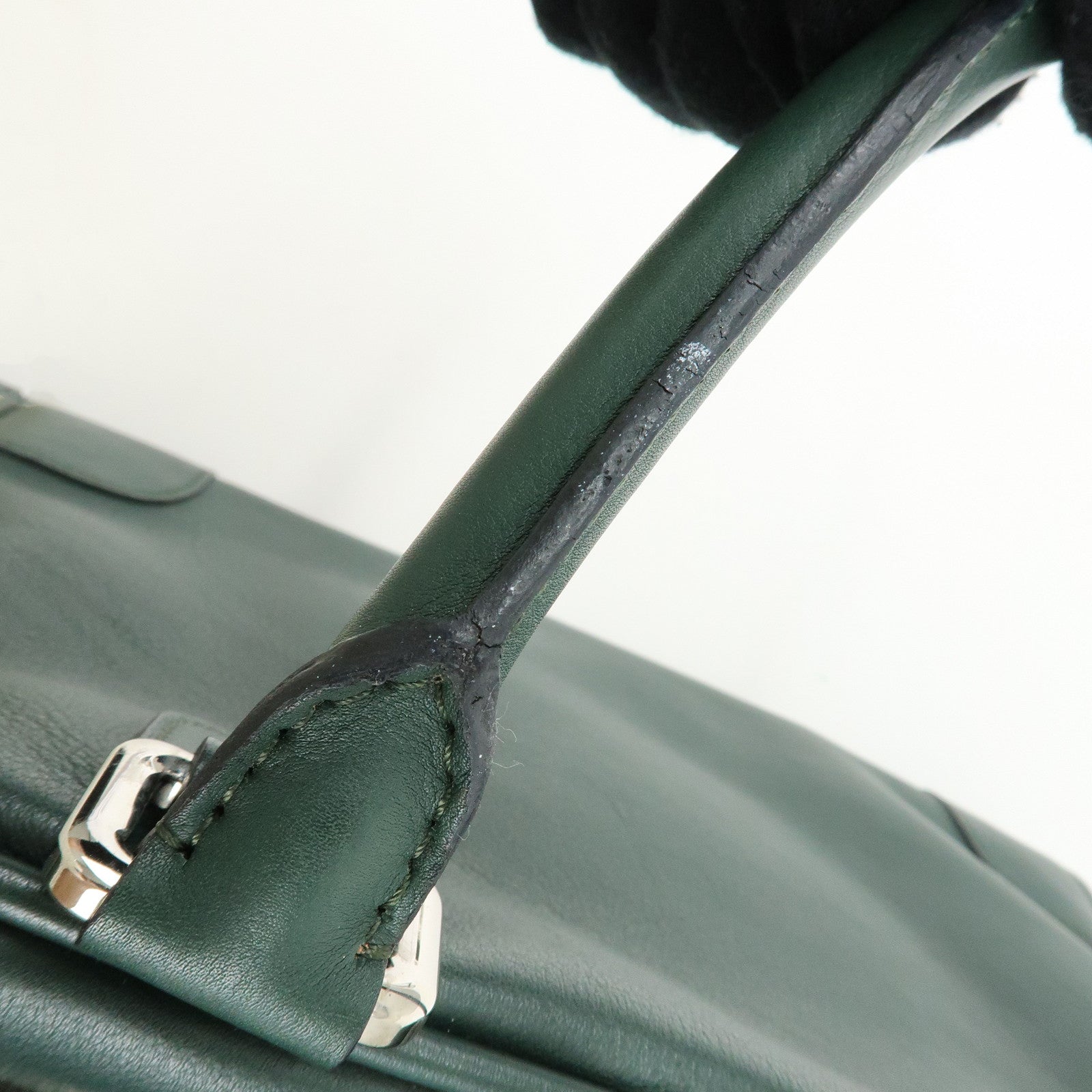 LOEWE Anagram Amazona Leather Boston Bag Hand Bag Dark Green
