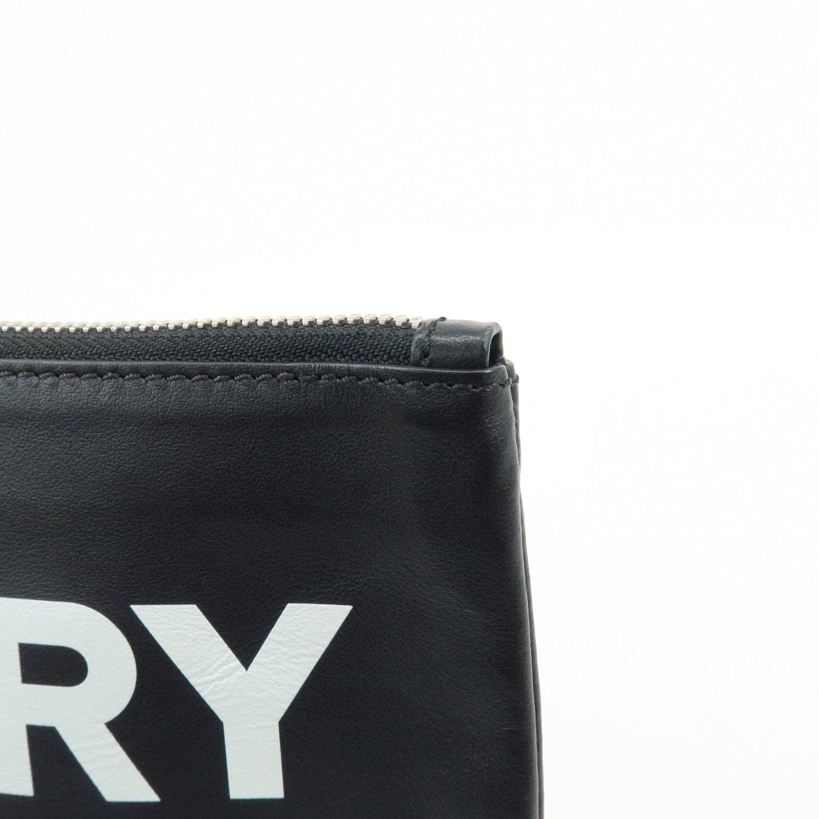 BURBERRY Leather Clutch Bag Flat Pouch Black