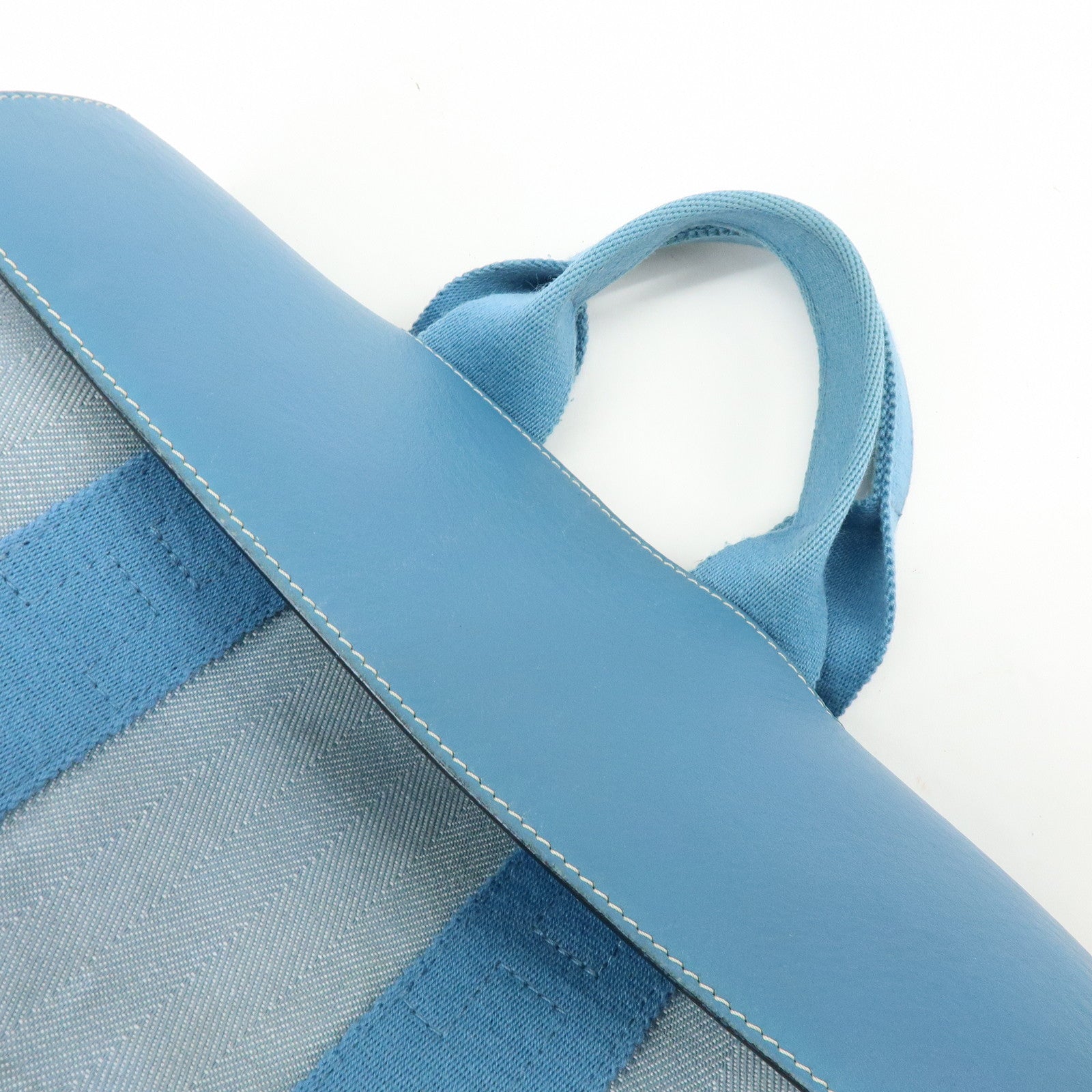 HERMES Valparaiso PM Canvas Leather Tote Hand Bag □K Stamped Blue Jean