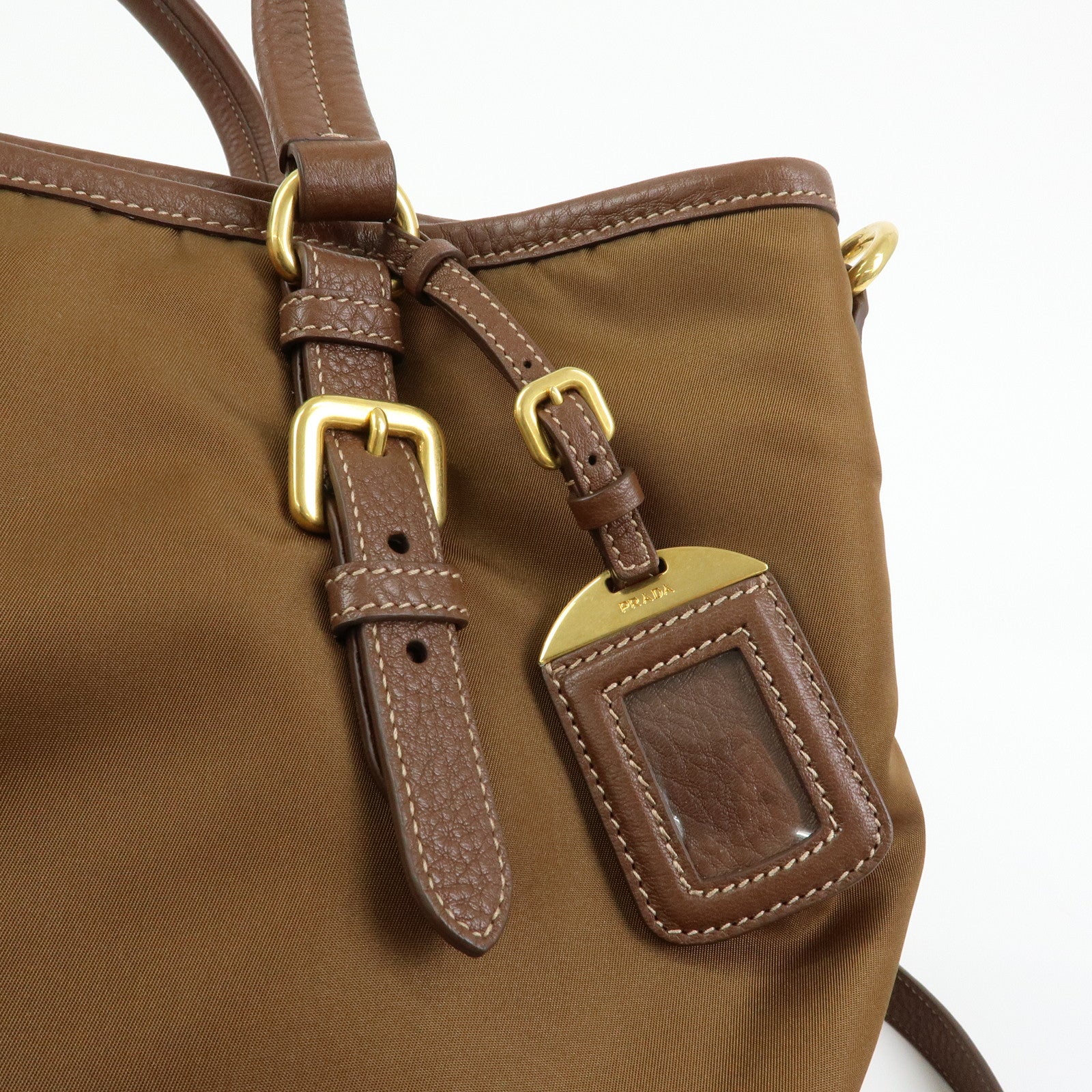 PRADA Logo Nylon Leather 2Way Bag Shoulder Bag Brown BR4991