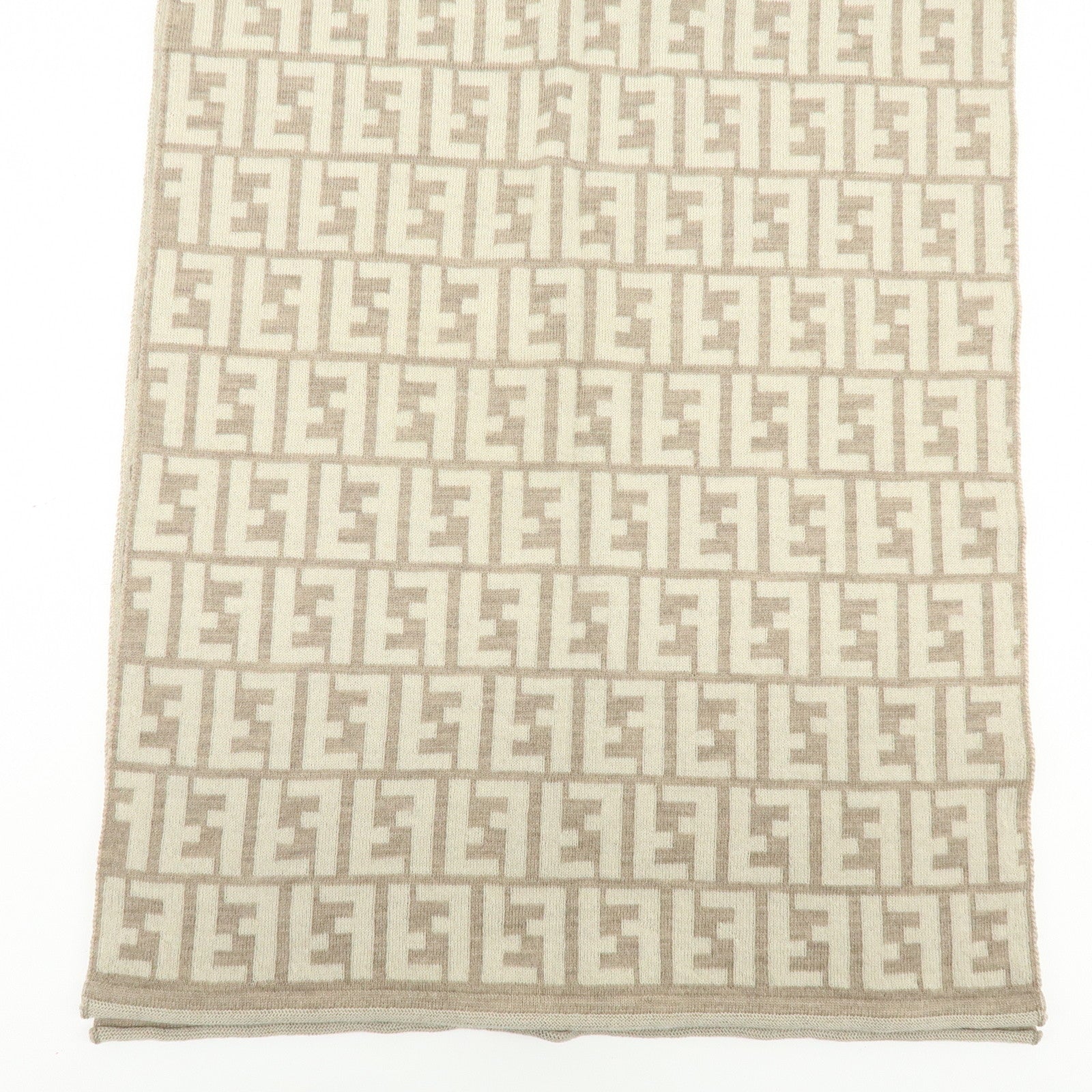 FENDI Zucca FF Logo Wool100% Scarf Stole Beige Ivory