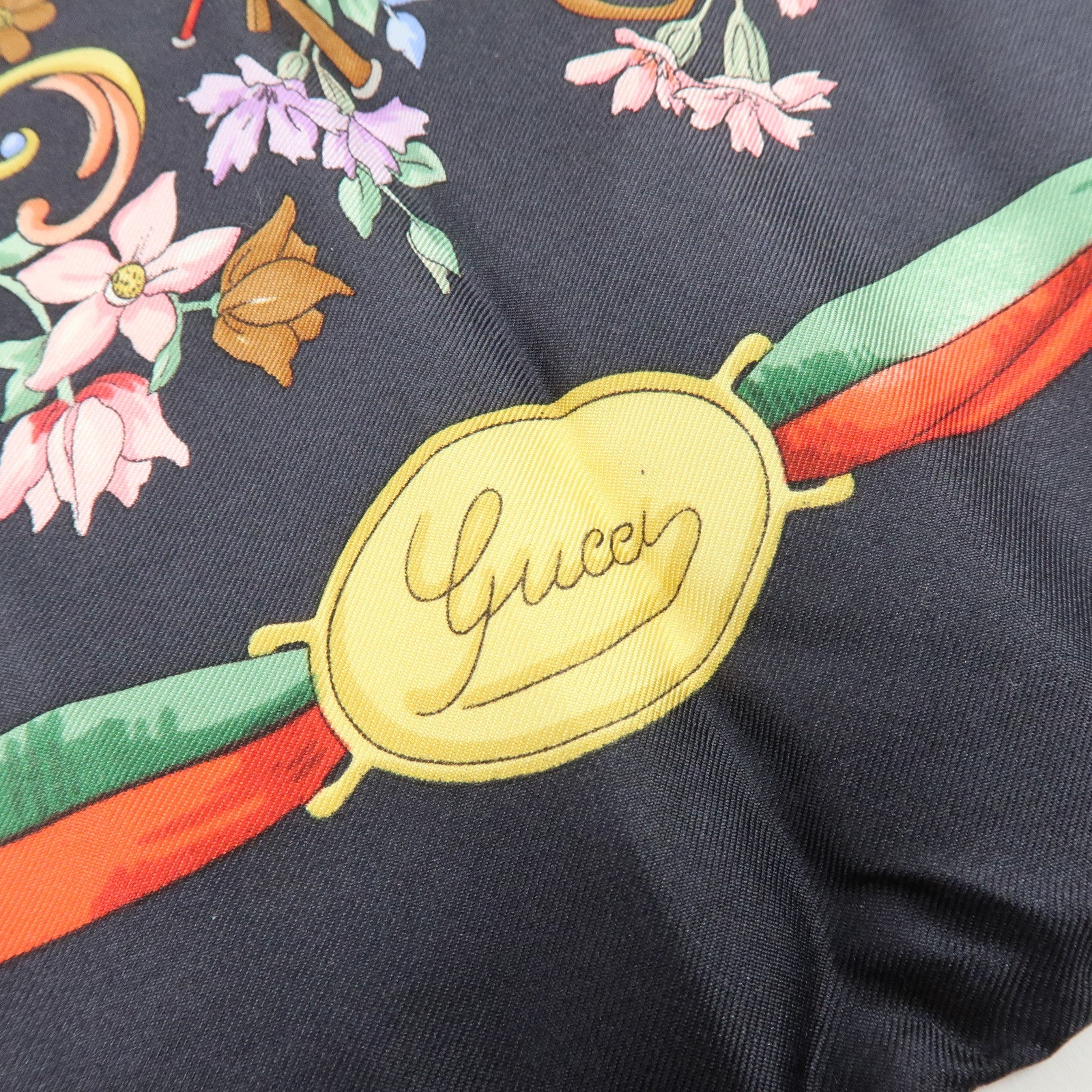 GUCCI Lot of 2 Silk 100% Scarf Black Red Yellow Pink Brown