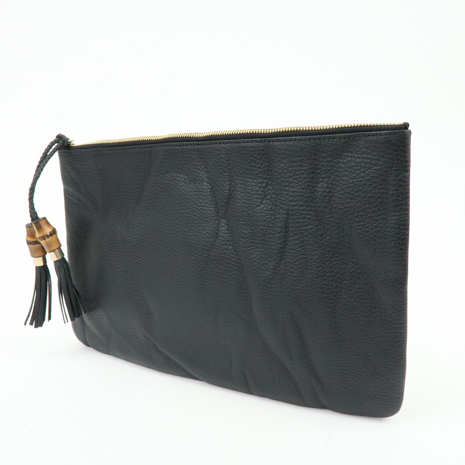 GUCCI Bamboo Leather Clutch Bag Flat Pouch Black 449653