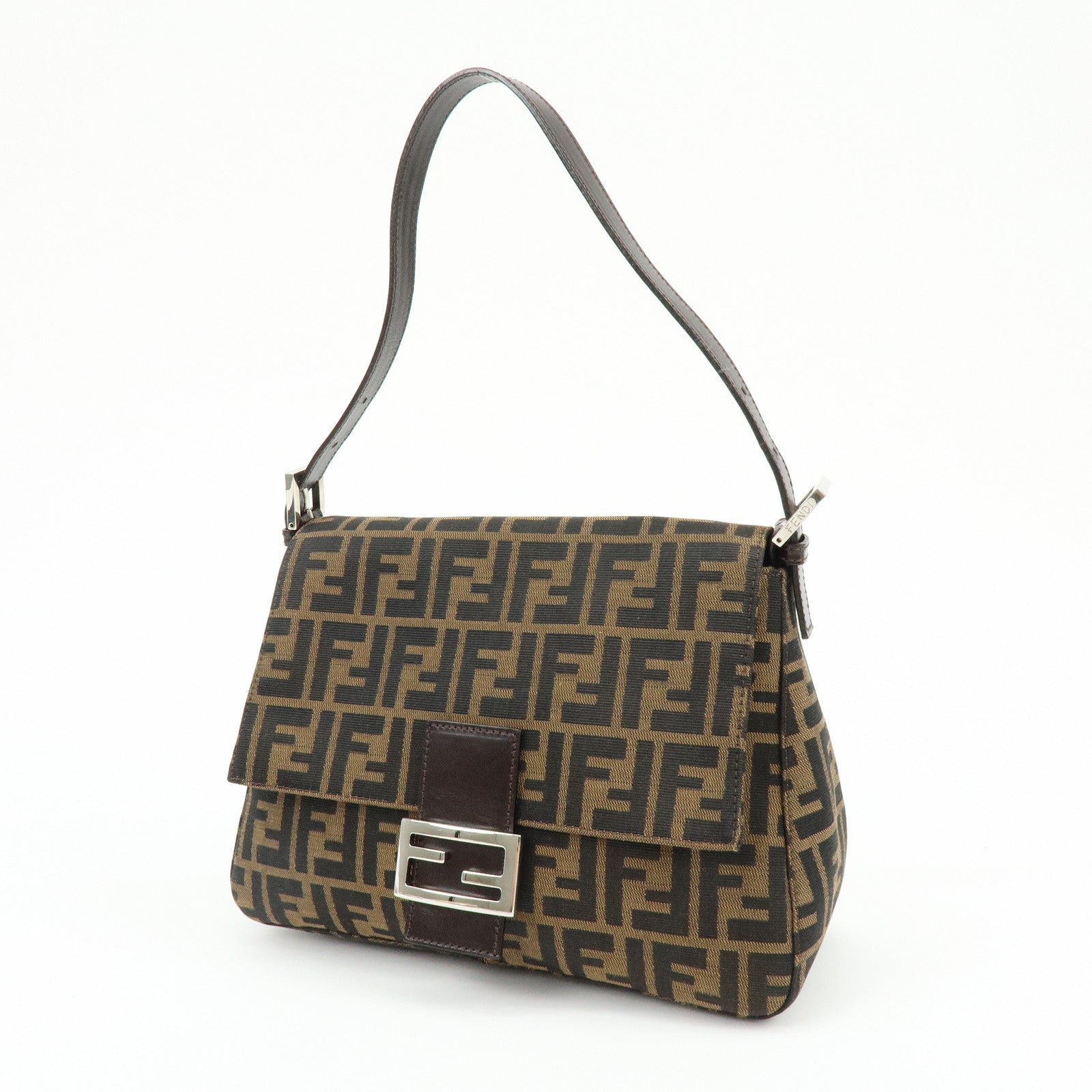 FENDI Mamma Baguette Zucca Canvas Leather Shoulder Bag Hand Bag 26325