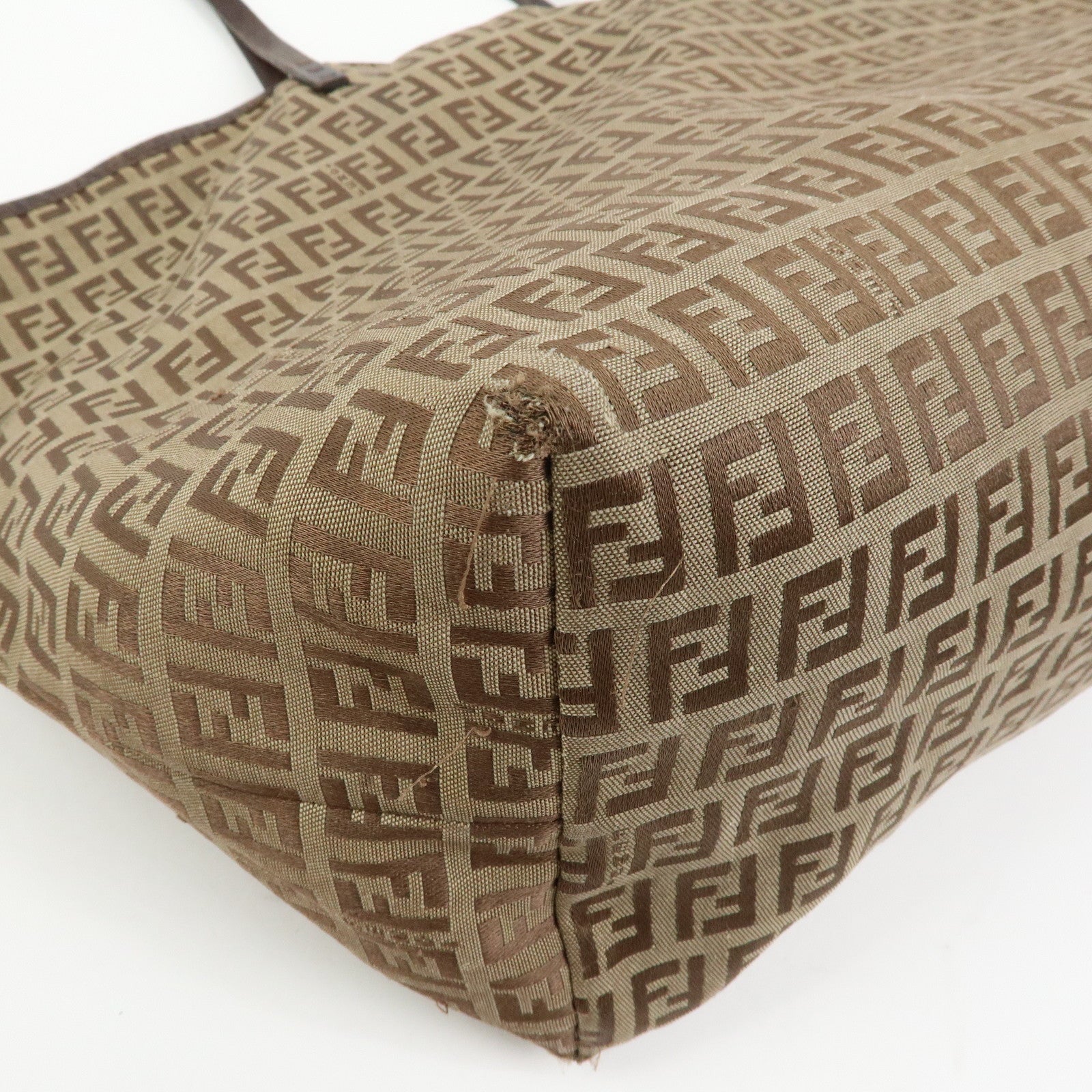 FENDI ZUcchino Canvas Leather Tote Bag Shoulder Bag Brown 8BH005