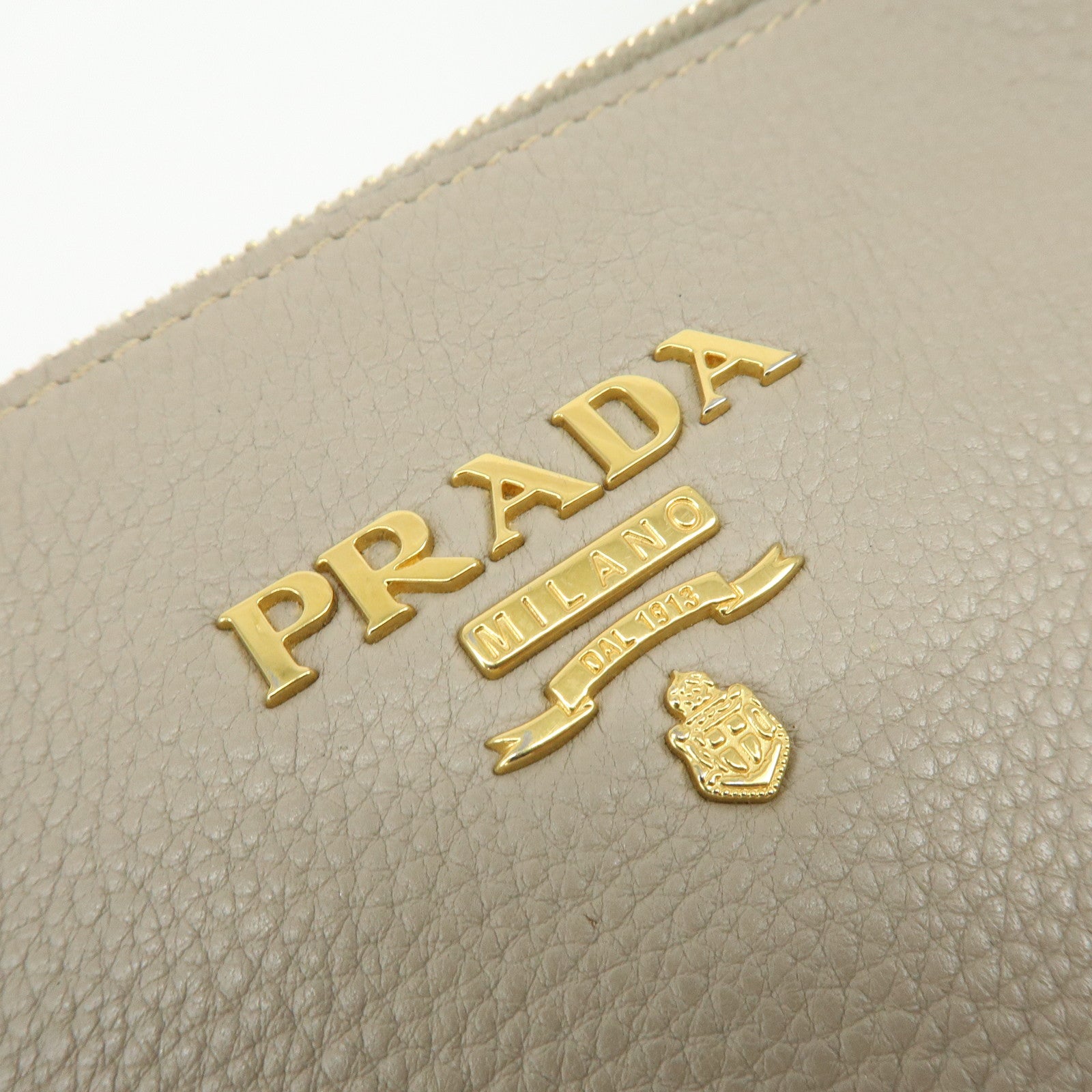 PRADA Logo Leather Shoulder Bag Crossbody Bag Beige 1BH046