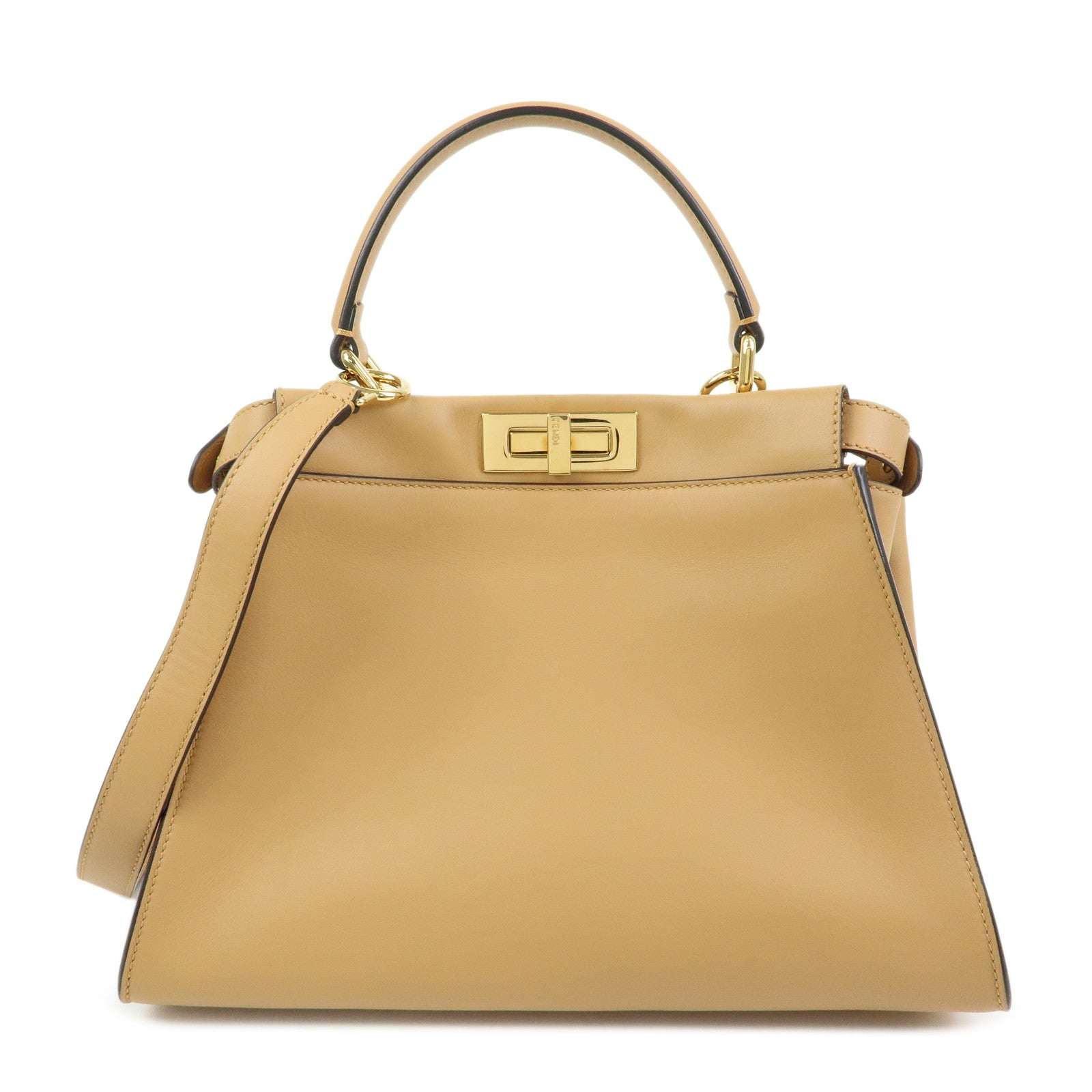 FENDI Peekaboo Leather Iconic Utility 2Way Hand Bag Shoulder Bag Beige