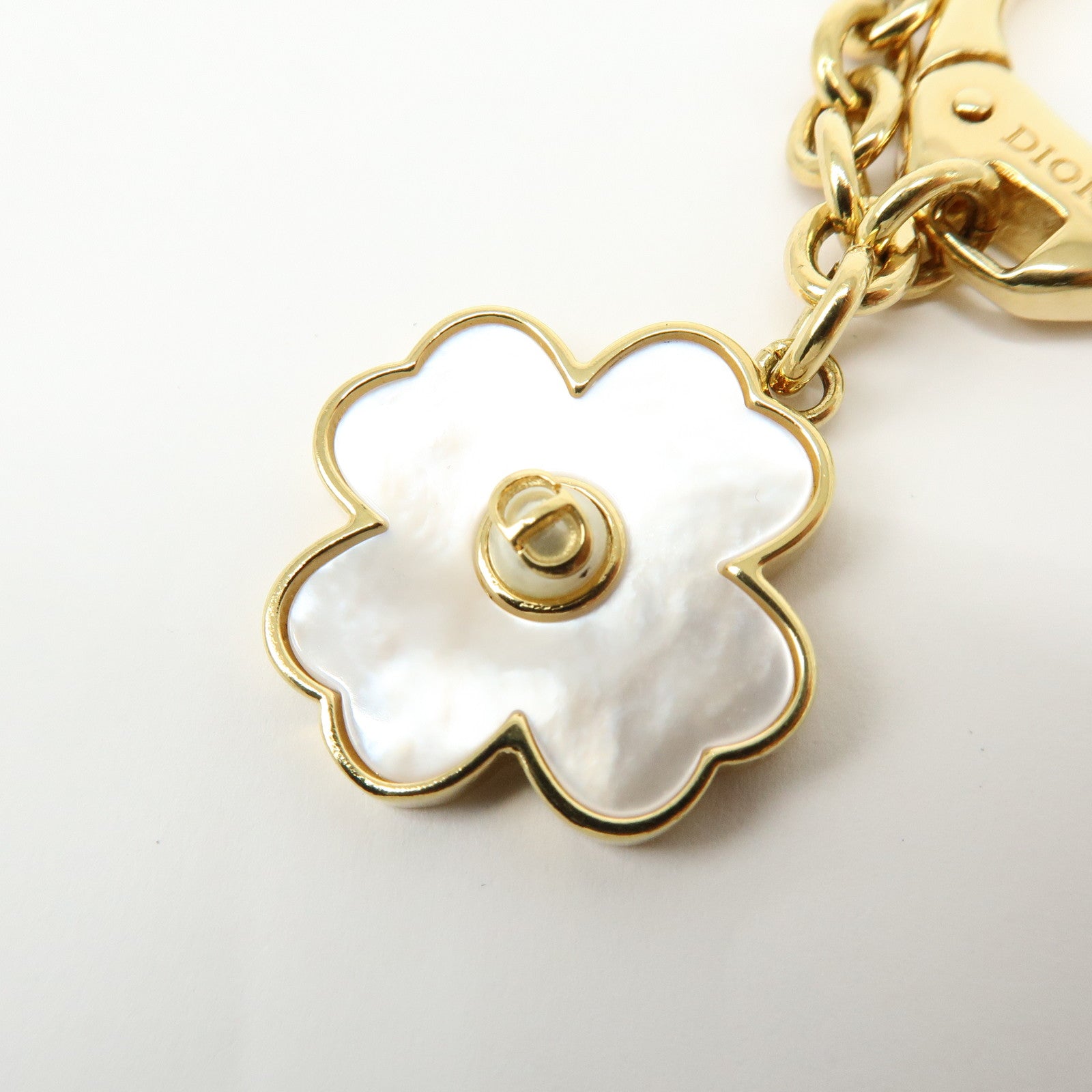 Christian Dior Metal Mother of Pearl Bag Charm Key Holder Clover Star
