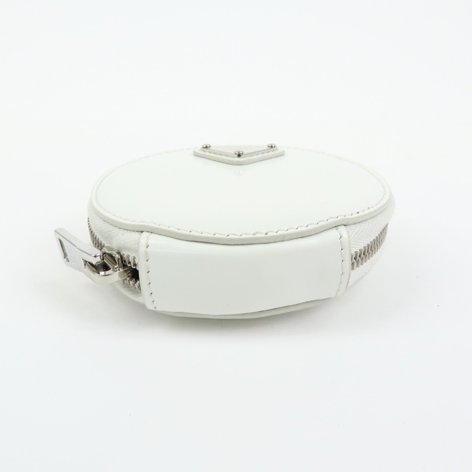 PRADA Triangle Logo Leather Mini Pouch Coin Case White 1TL431