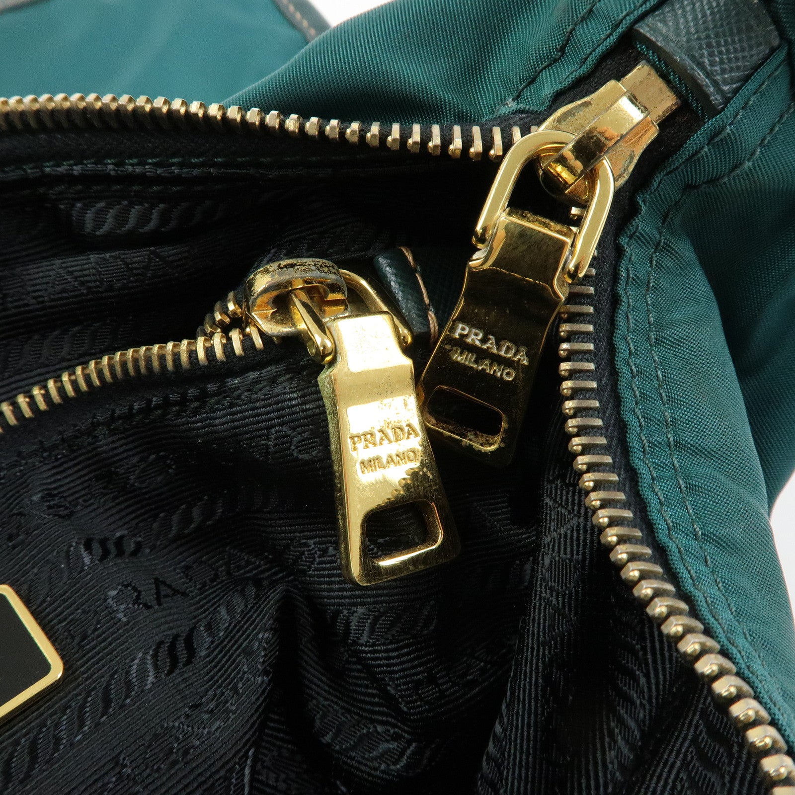 PRADA Triangle Logo Nylon Saffiano Leather Shoulder Bag Green