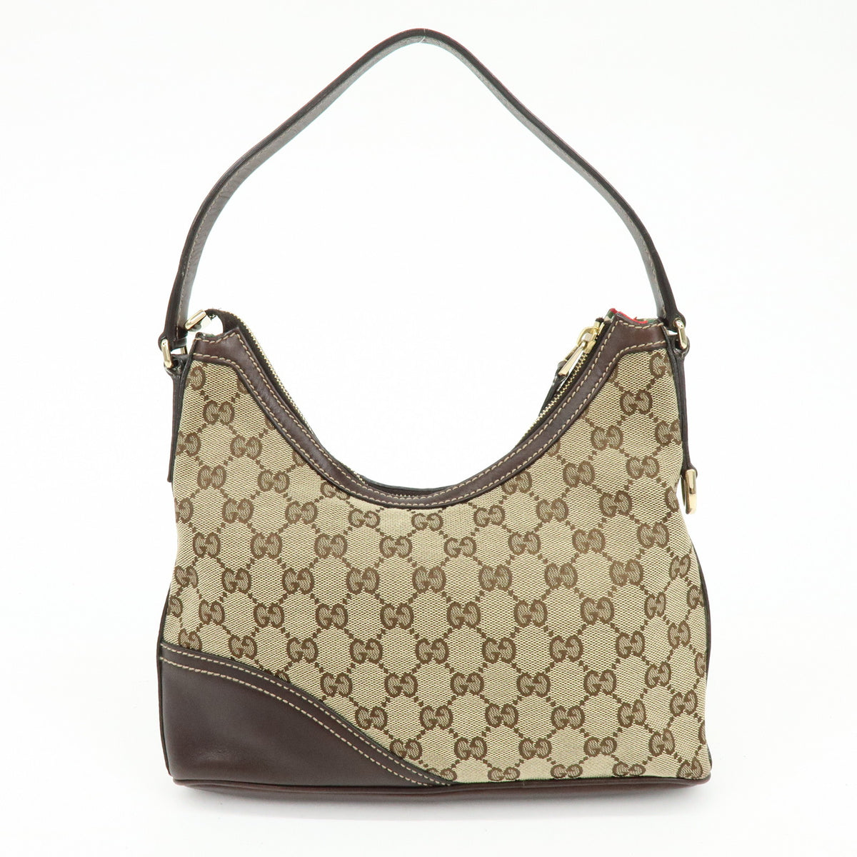 GUCCI Interlocking G Canvas Leather Shoulder Bag Hand Bag Beige Brown