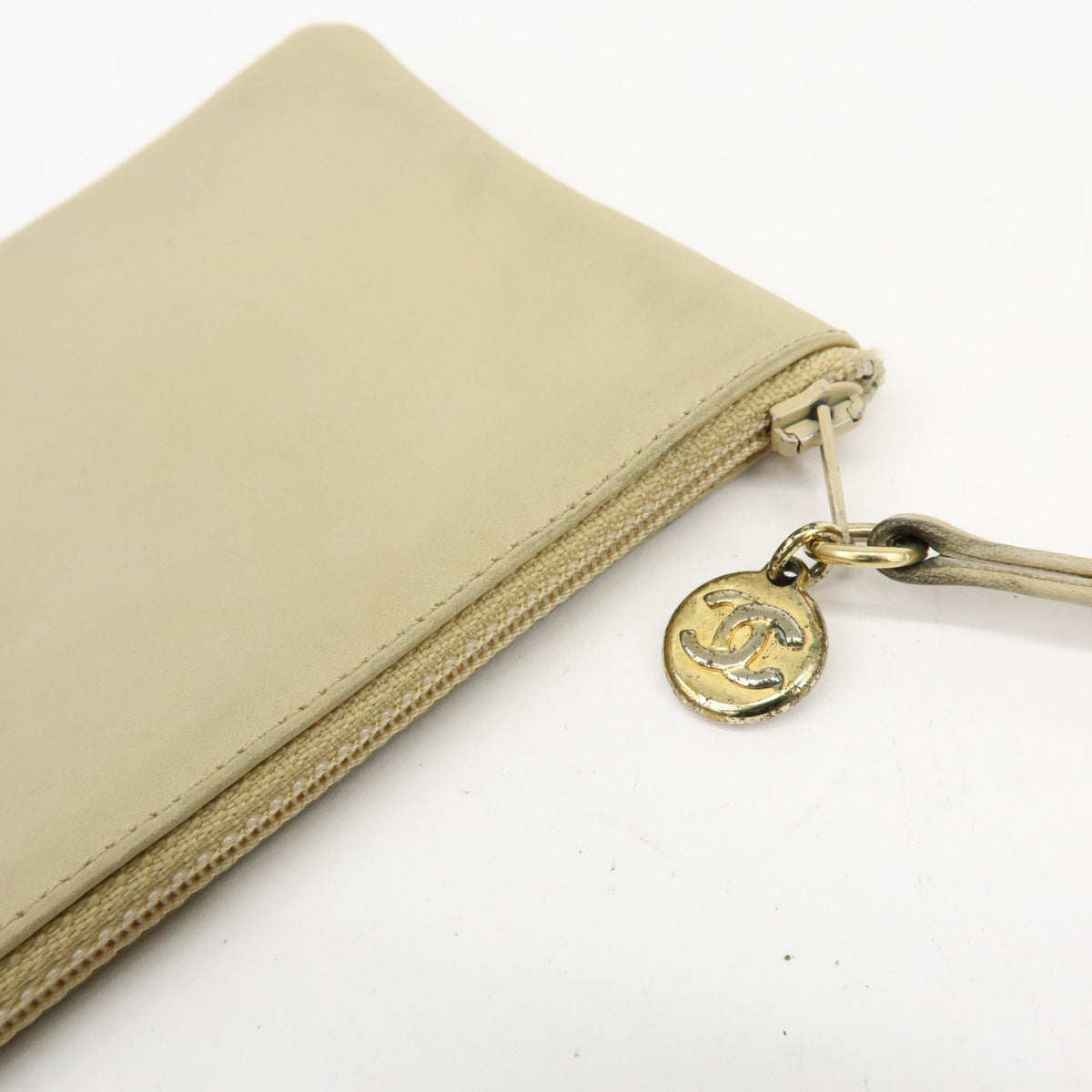 CHANEL Lamb Skin Bucket Chain Shoulder Bag Beige A01349