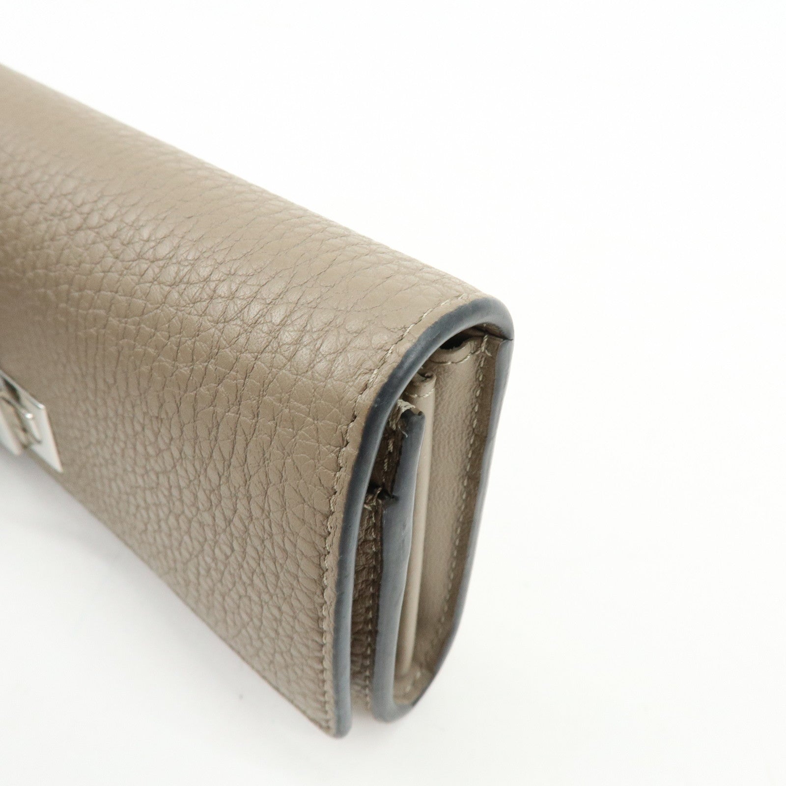 FENDI Peekaboo Leather Bi-fold Flap Long Wallet Beige 8M0427